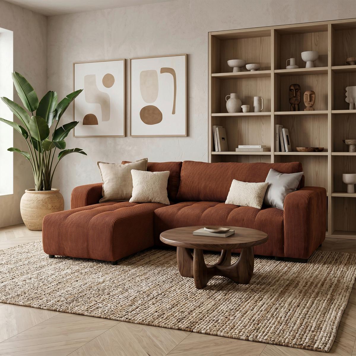 Ecksofa mit Bettfunktion Marseille, terracotta - Terracotta/Schwarz, Trend, Holz/Holzwerkstoff (240/155cm)