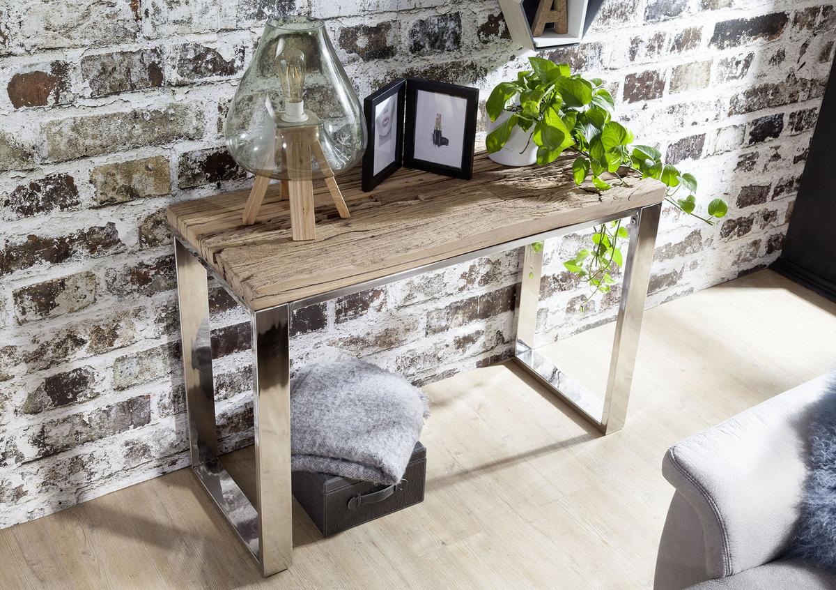 Konsolentisch Priya Akazienholz B: 115 cm - Chromfarben/Akaziefarben, MODERN, Holz/Metall (115/76/46cm) - MID.YOU