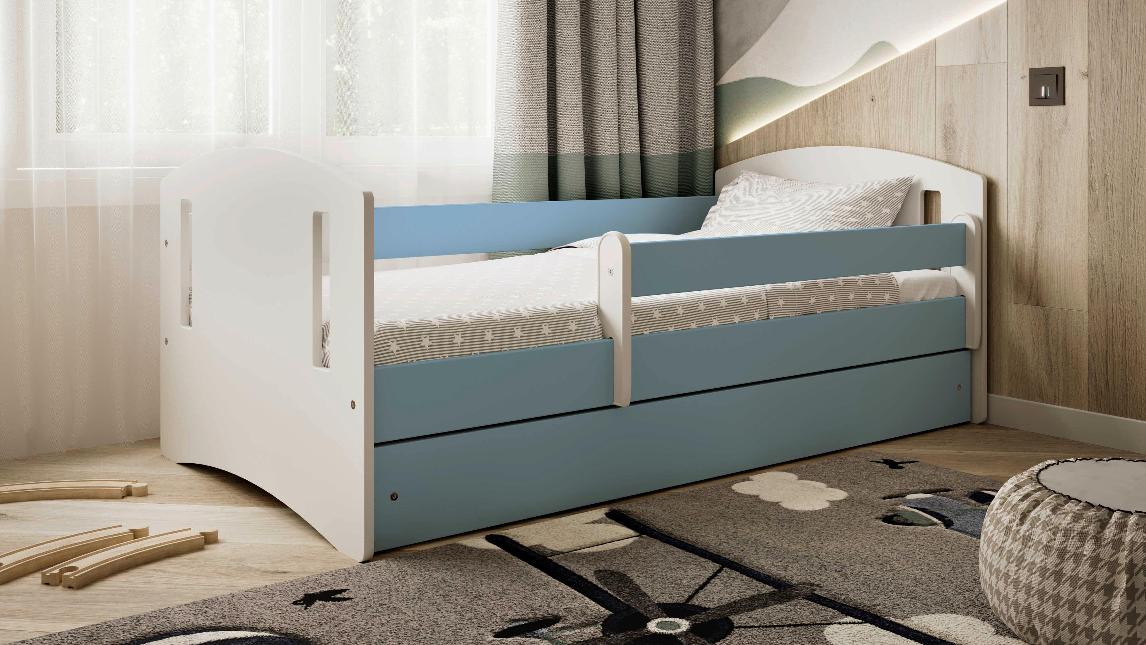 KINDER-/JUNIORBETT Classic Blau/Weiß 80x140cm - Blau/Birkefarben, MODERN, Holz/Holzwerkstoff (80/140cm) - MID.YOU