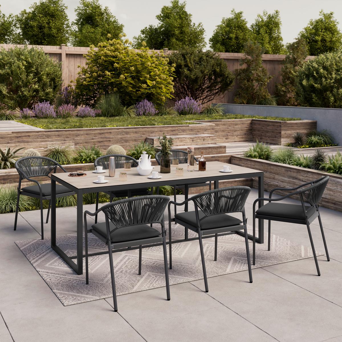 Gartentisch Sorrent - Anthrazit/Naturfarben, MODERN, Glas/Metall (200/76/90cm) - Beldano