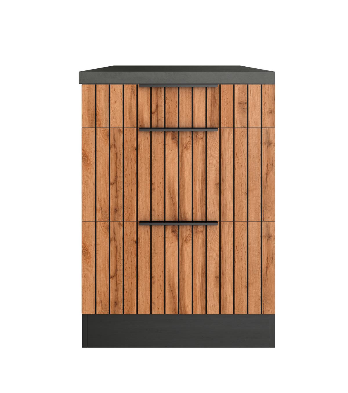 Schubkastenunterschrank Liverpool Graphit/eiche B:60cm - Schieferfarben/Eiche Wotan, Basics, Holzwerkstoff (60/86/60cm) - Held