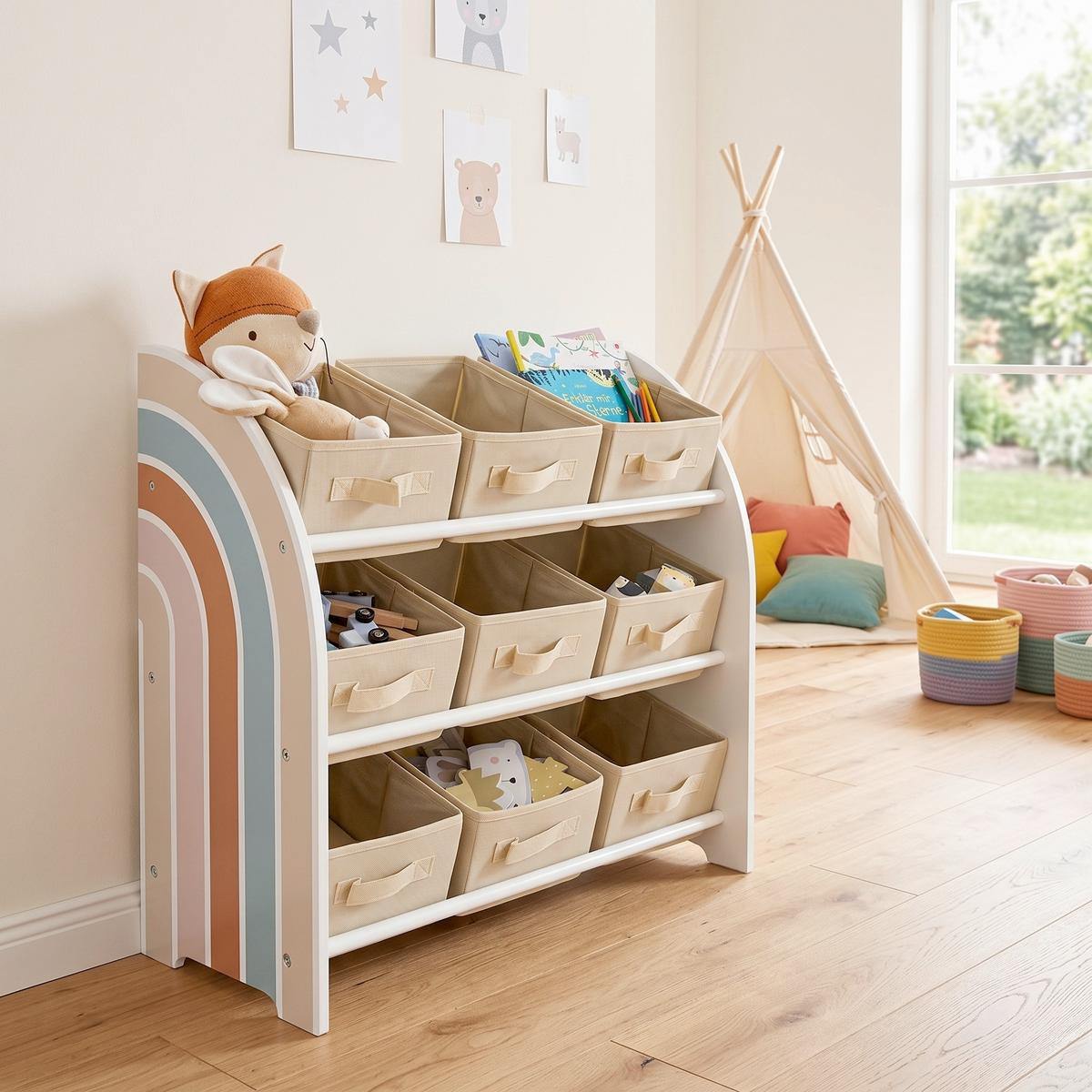KINDERREGAL RAINBOW - Beige/Weiß, Basics, Holzwerkstoff/Textil (65/30/64cm) - Zeller Present