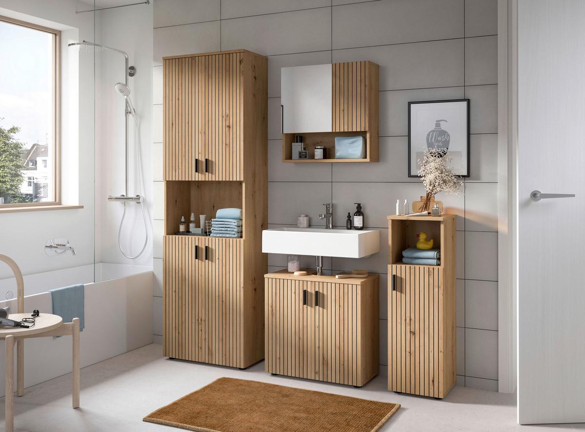BADEZIMMER Eiche Artisan 4-Teilig - Schwarz/Eiche Artisan, Basics, Holzwerkstoff (150cm) - MID.YOU