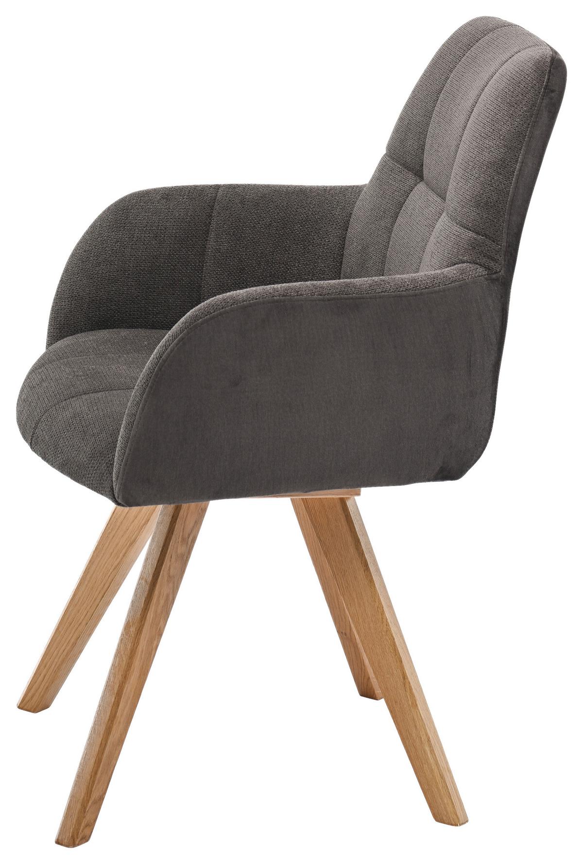 Armlehnstuhl Elke Braun Eiche Massiv, Drehbar, B: 61cm - Naturfarben/Braun, KONVENTIONELL, Holz/Textil (61/88/66,5cm)