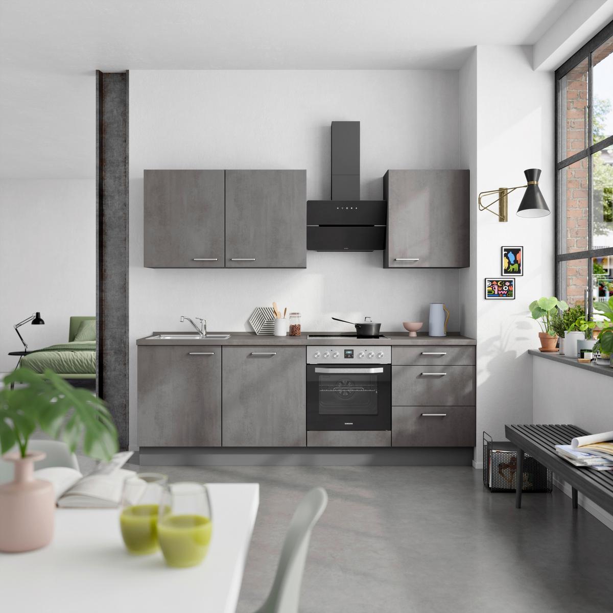 Kuchynská linka 240 cm, bridl.šedý betón/bridl.šedá - farba ušľachtilej ocele/bridlicová, Modern, kov/kompozitné drevo (240cm) - Nobilia