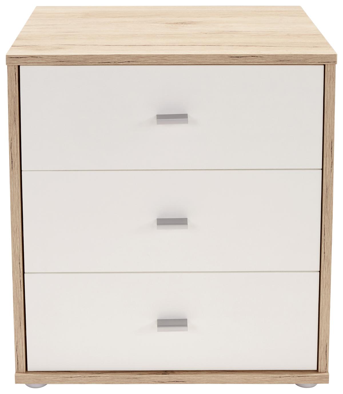 Nachtkästchen Eiche Dekor/Weiß H: 54,8 cm 4-You New - Chromfarben/Eichefarben, KONVENTIONELL, Holzwerkstoff (50/54,8/34,6cm)