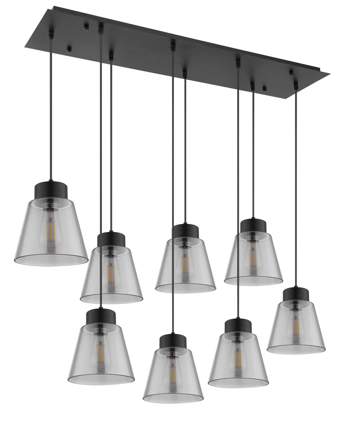 Hängeleuchte Globo H: 125 Cm 8-Flammig - Schwarz, Basics, Glas/Metall (94/34/125cm) - Globo