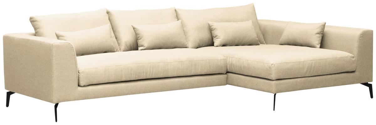 Ecksofa Berlin Webstoff Creme 313x172 cm - Creme/Schwarz, Design, Textil (313/172cm) - Livetastic