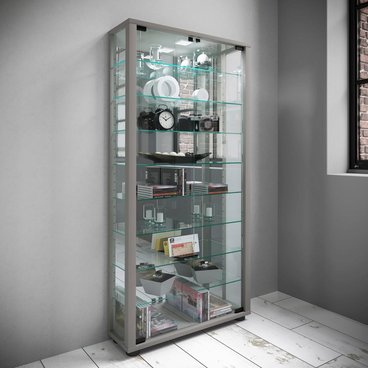 Vitrine Lumo Silberfarben B: 59 Cm - Silberfarben/Schwarz, MODERN, Glas/Holzwerkstoff (59/114,8/18cm) - MID.YOU