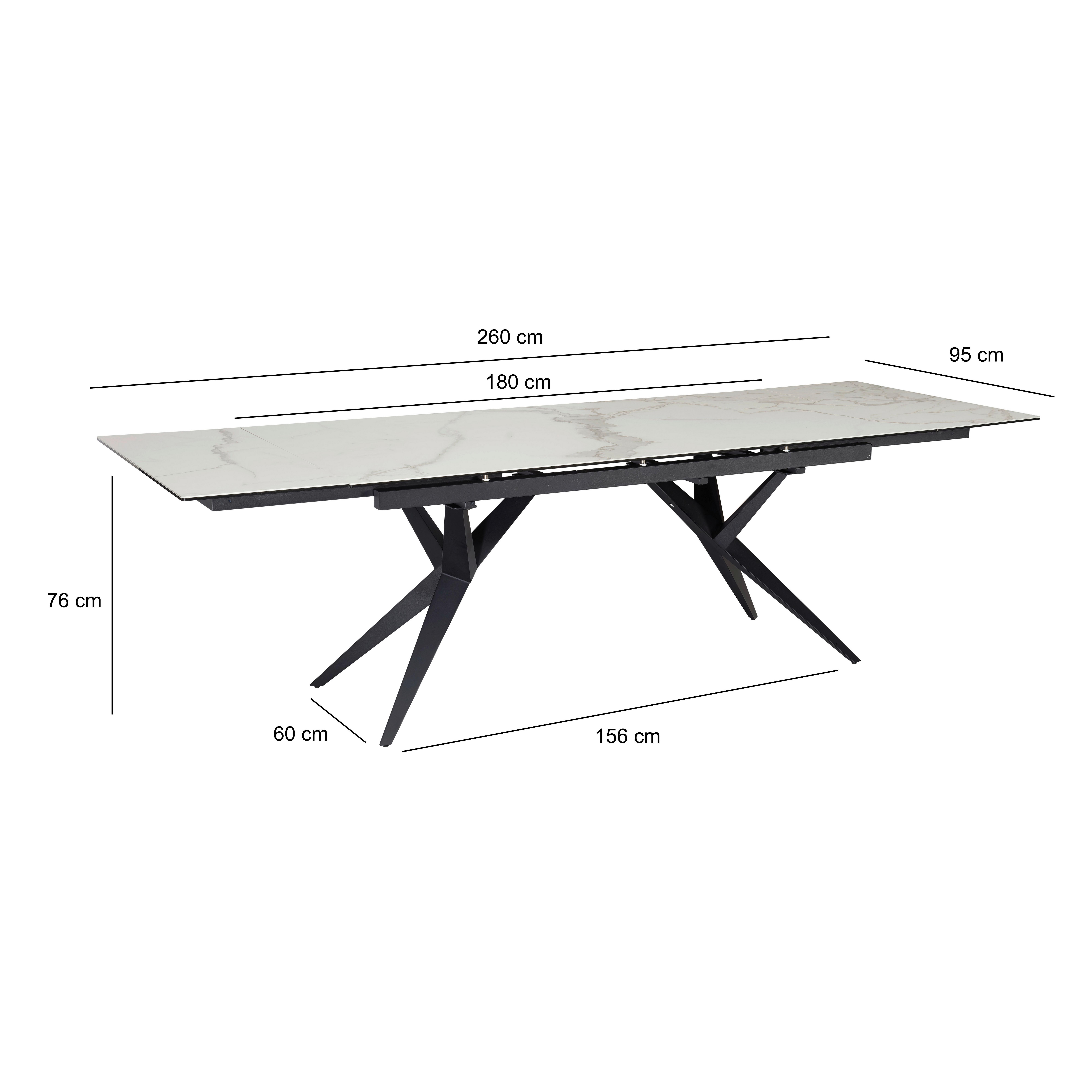 Esstisch Weiß L: 180 Cm - Schwarz/Weiß, Design, Keramik/Metall (180/95/76cm) - MID.YOU