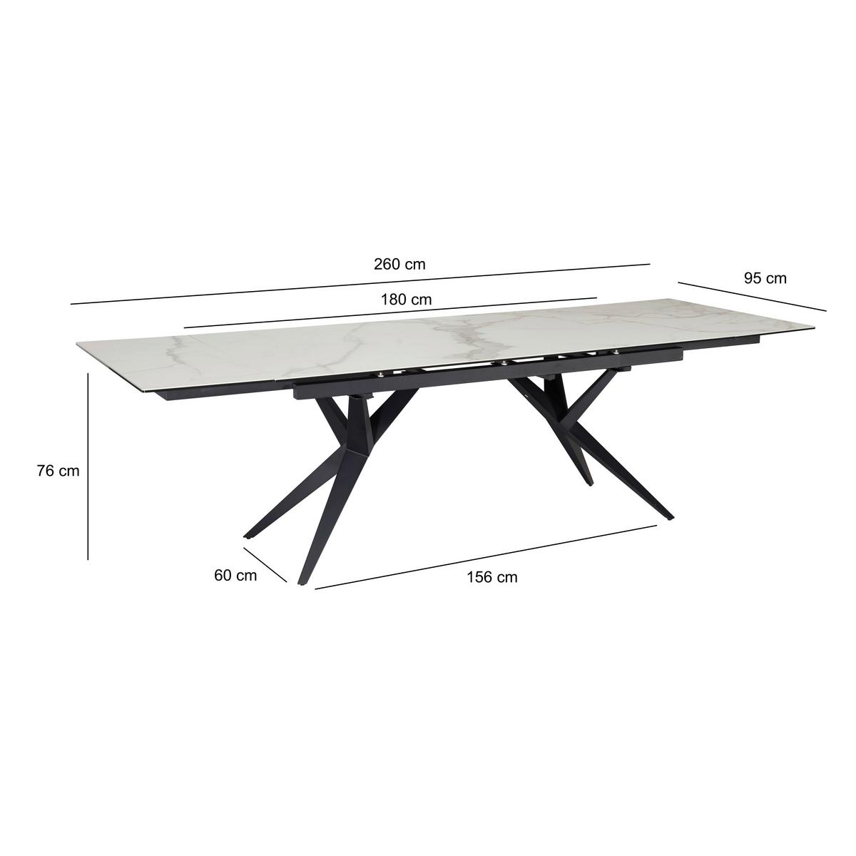 Esstisch Weiß L: 180 cm - Schwarz/Weiß, Design, Keramik/Metall (180/95/76cm) - MID.YOU