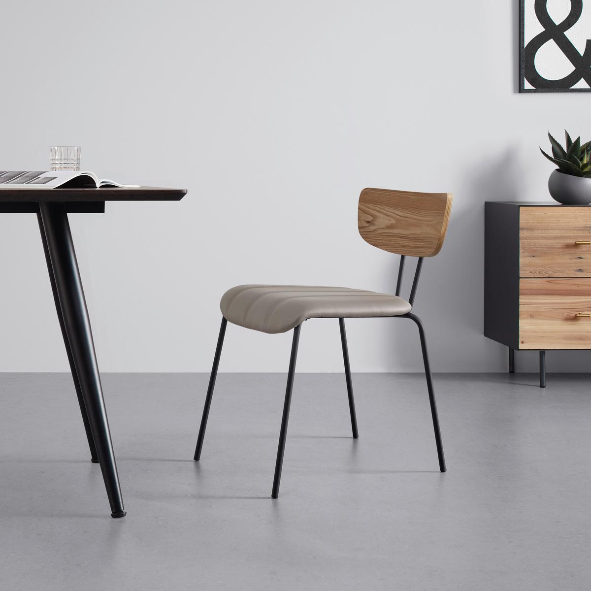 Židle CERA hnědošedá - černá/světle hnědá, Moderní, kov/dřevo (42/78/54cm) - Bessagi Home