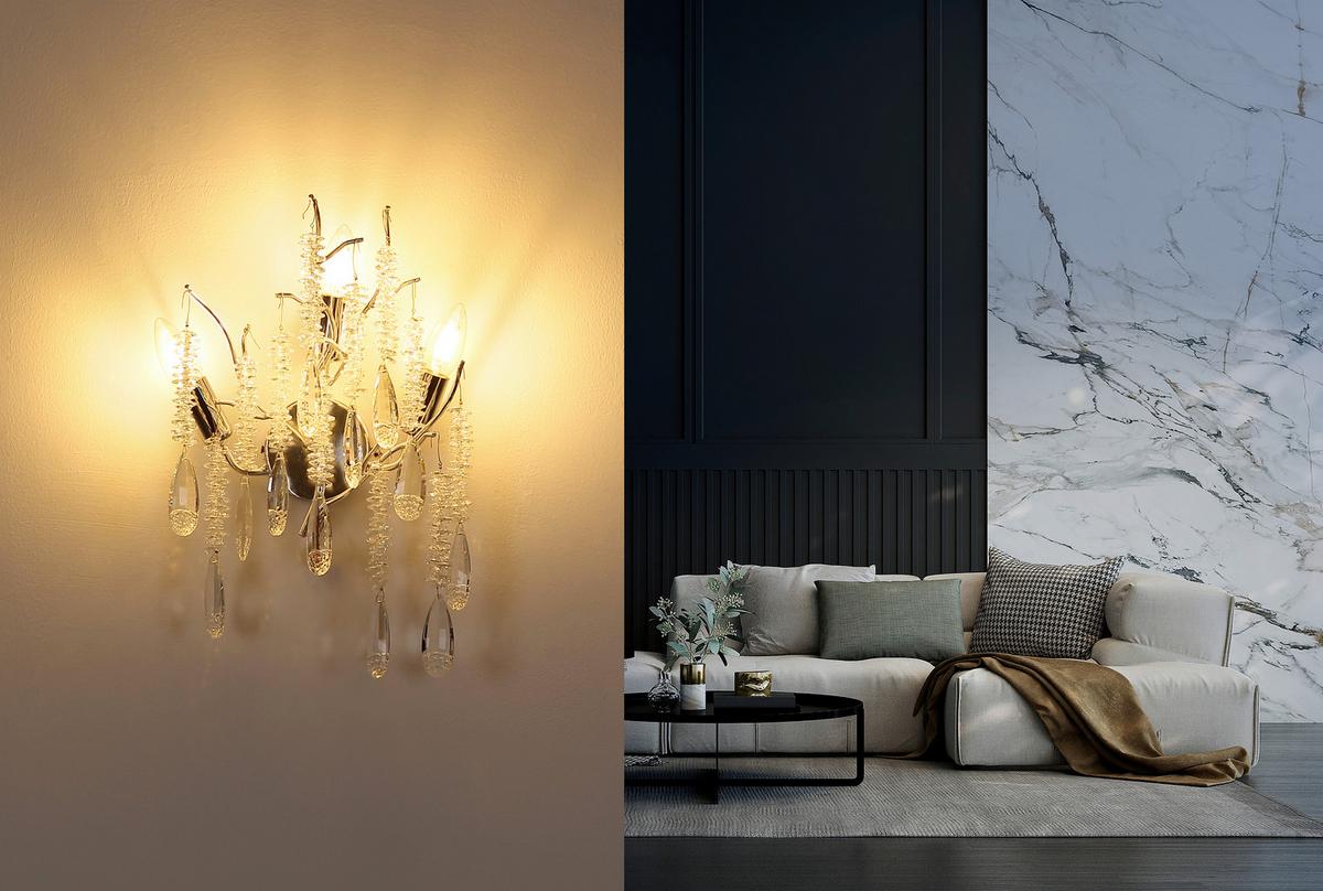 Wandleuchte Exkl. 3xe14, 40w - Klar/Silberfarben, KONVENTIONELL, Glas/Metall (35/47cm) - Globo