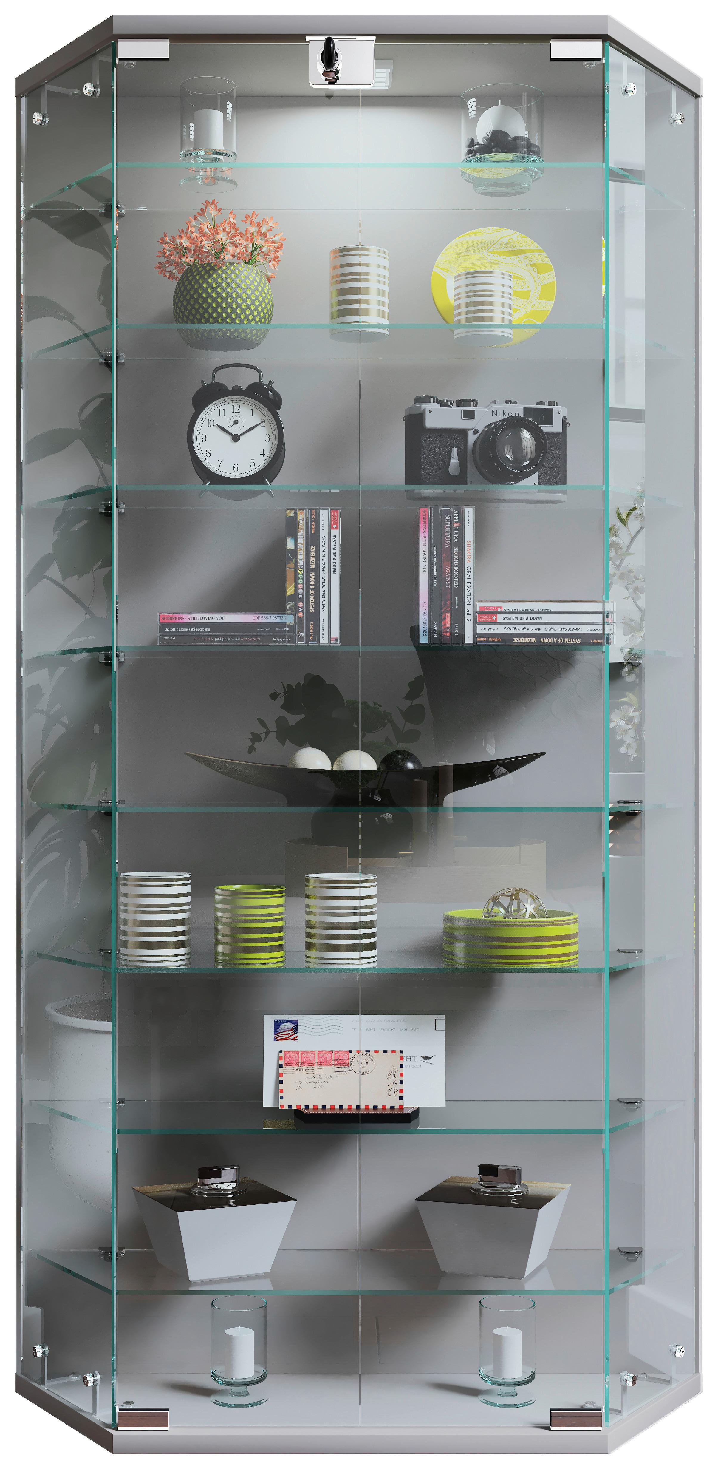 Vitrine Benila Silberfarben B: 83 cm - Transparent/Silberfarben, Design, Glas/Holzwerkstoff (83/114/17cm) - MID.YOU