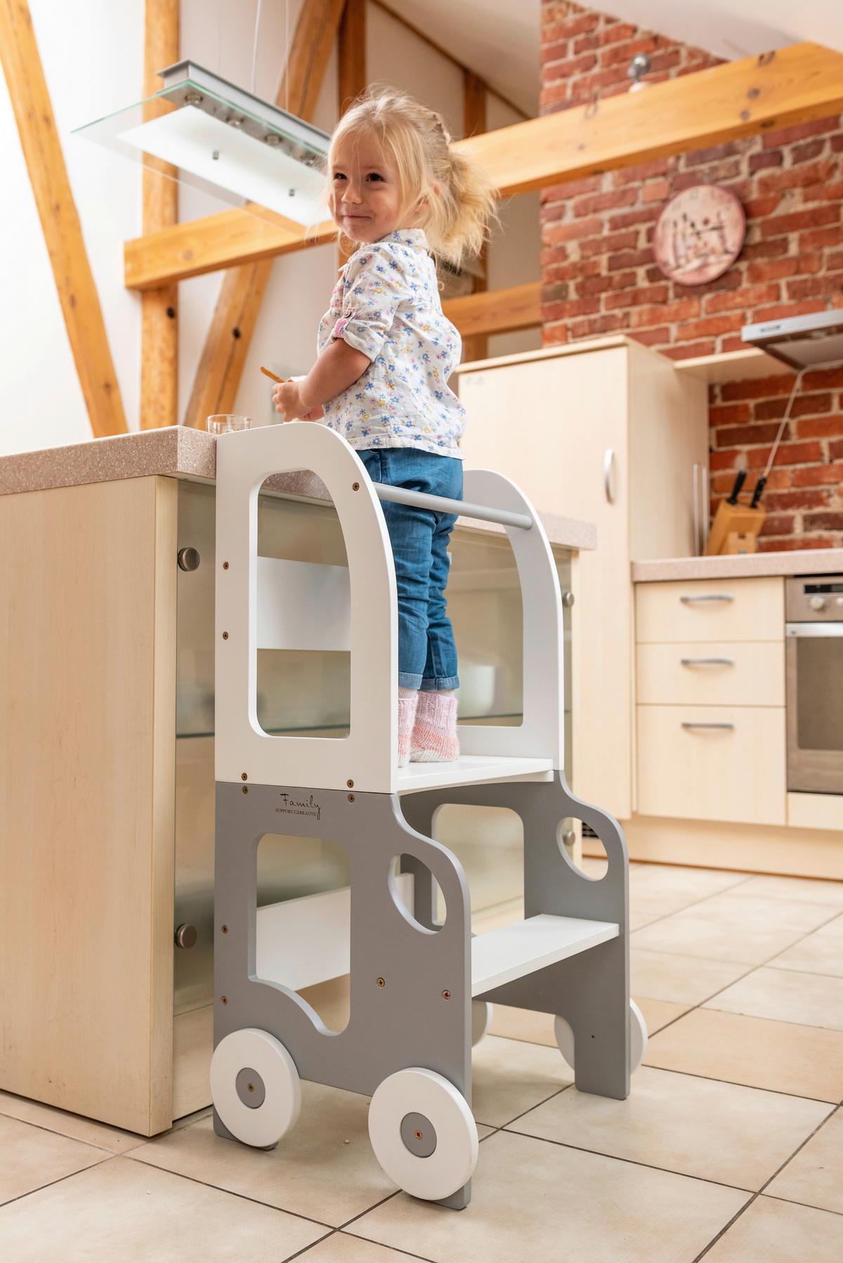Hochstuhl Car Step Stool Aus Holz Grau/weiß - Weiß/Grau, Basics, Holz (38/90/40cm)