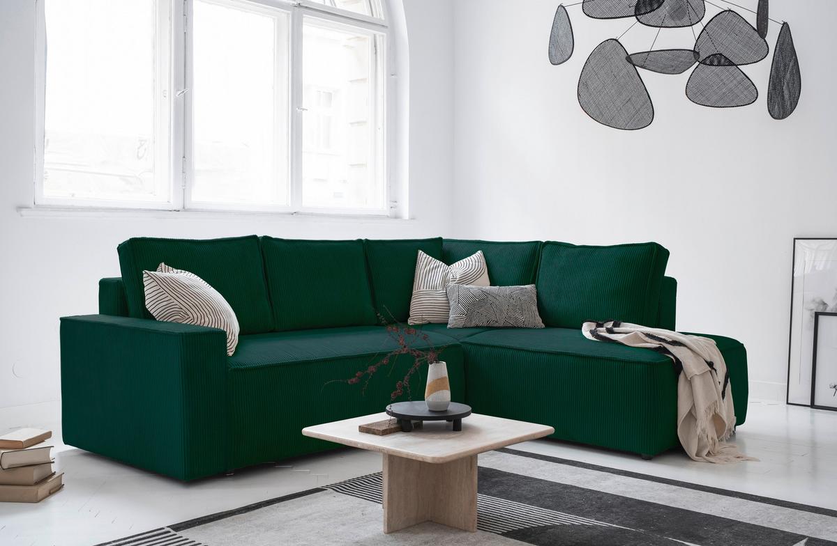 Sedačka Oliver, pravá, tmavě zelená barva - černá/tmavě zelená, Design, textil/plast (247/194cm) - MID.YOU