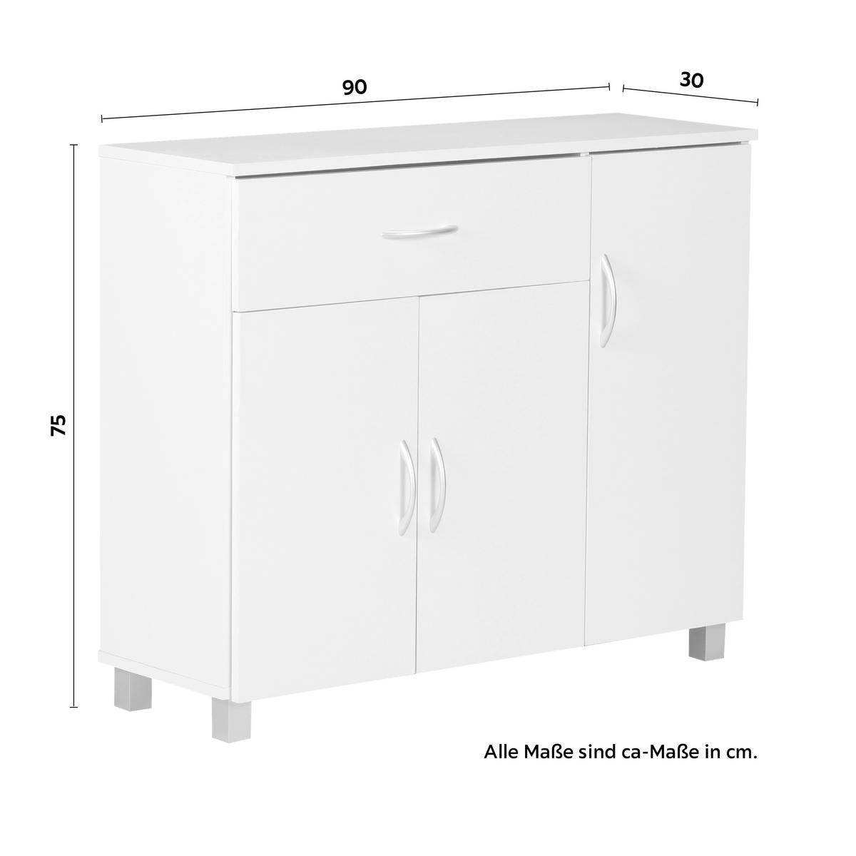 Komoda Jarry biela - sivá/hliníková, Konventionell, kompozitné drevo (90/75/30cm) - MID.YOU