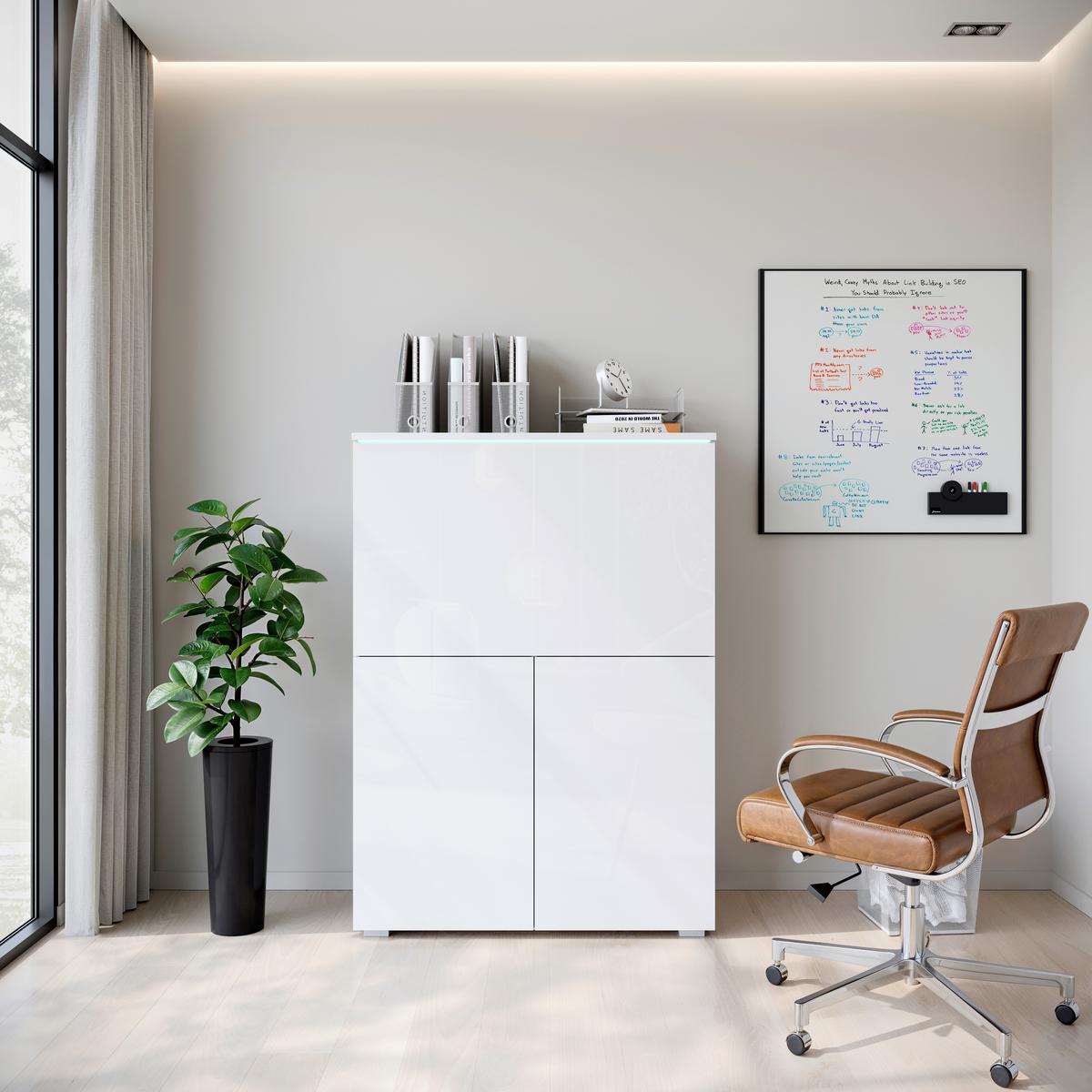 Sekretär Vera Weiß/Weiß Hg B: 90cm - Weiß Hochglanz/Weiß, Design, Holzwerkstoff (90/125,1/42cm) - Livetastic