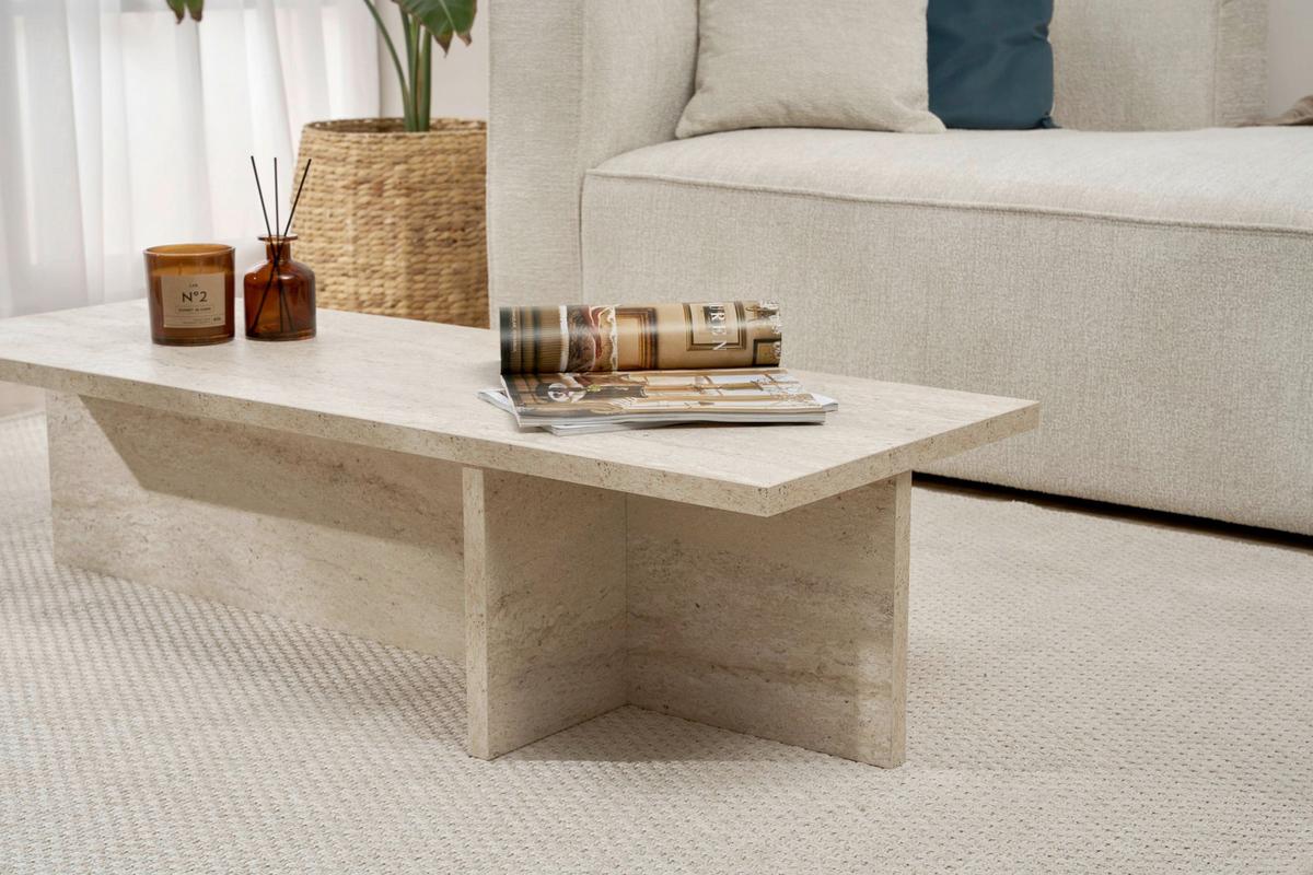 COUCHTISCH Travertine B: 120cm - Elfenbein, MODERN, Holzwerkstoff (120/30/45cm)