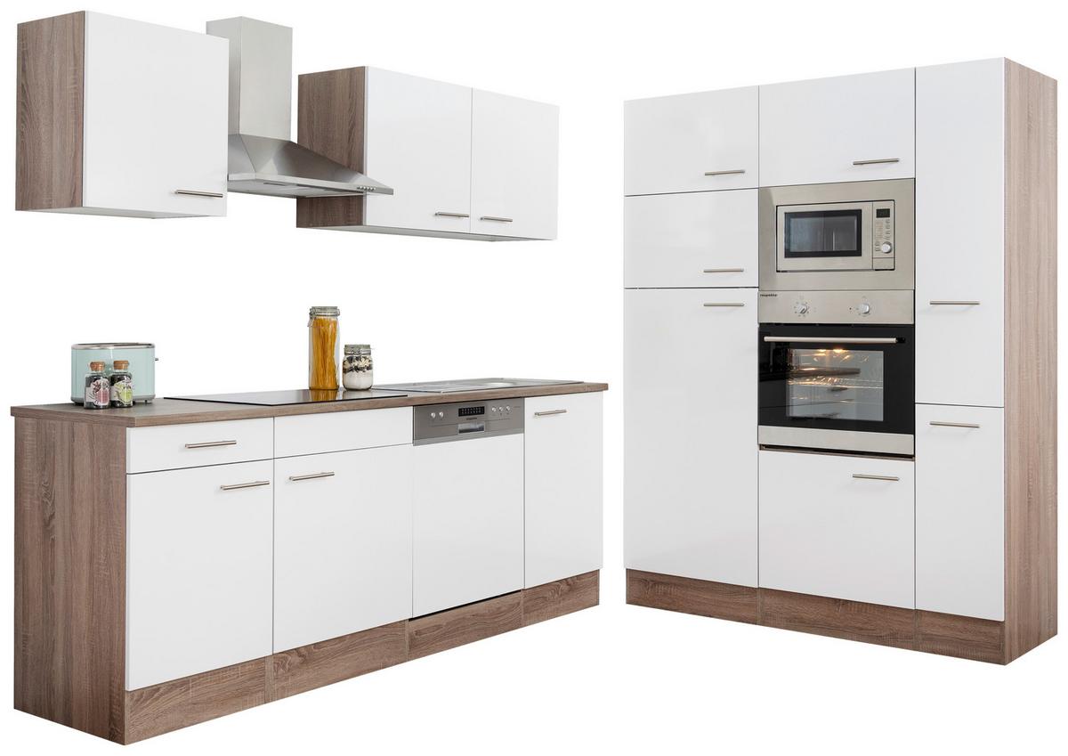 Küchenzeile mit Geräten B: 370 cm Weiß/Eiche Dekor - Eichefarben/Weiß, MODERN, Holzwerkstoff (370cm) - Respekta