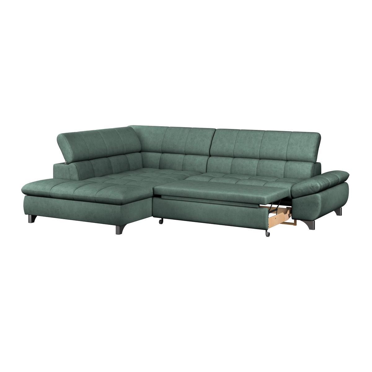 Ecksofa Gemini Grün, B: 234cm - Chromfarben/Dunkelgrün, KONVENTIONELL, Textil (234/312cm)