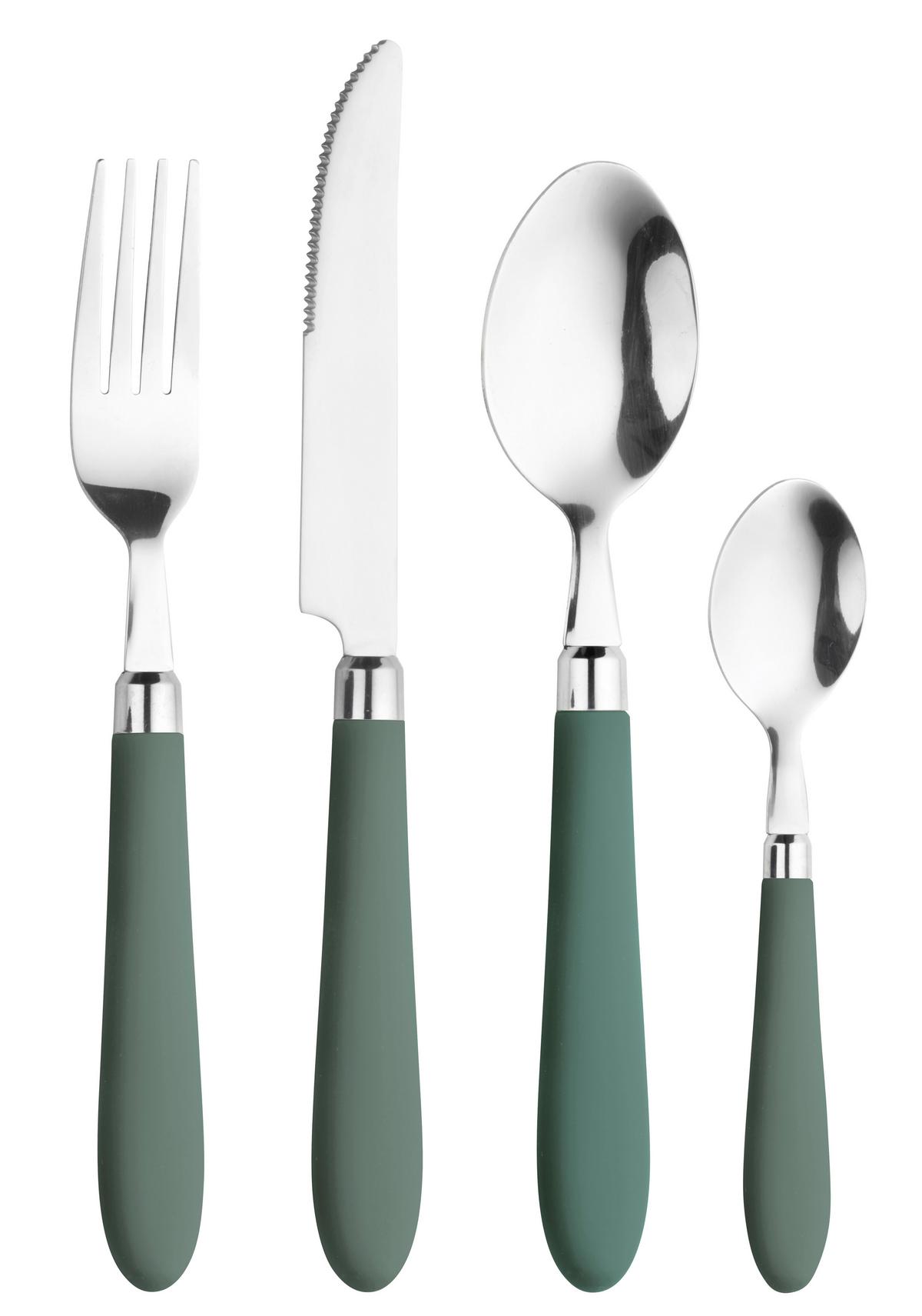 Besteckset Daisy Green Dunkelgrün/Edelstahlfarben - Dunkelgrün/Edelstahlfarben, Basics, Kunststoff/Metall - Pintinox