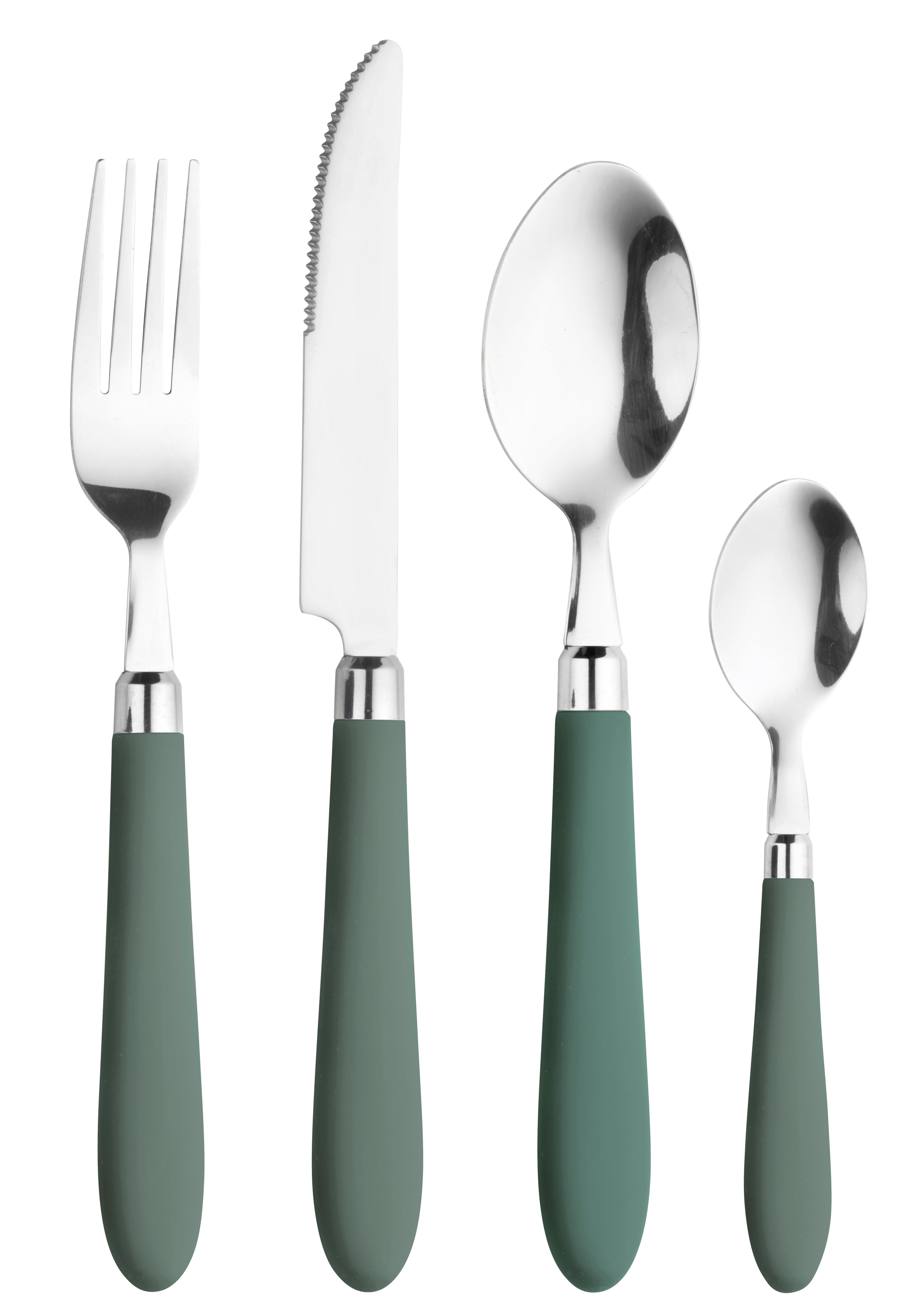 Besteckset Daisy Green Dunkelgrün/Edelstahlfarben