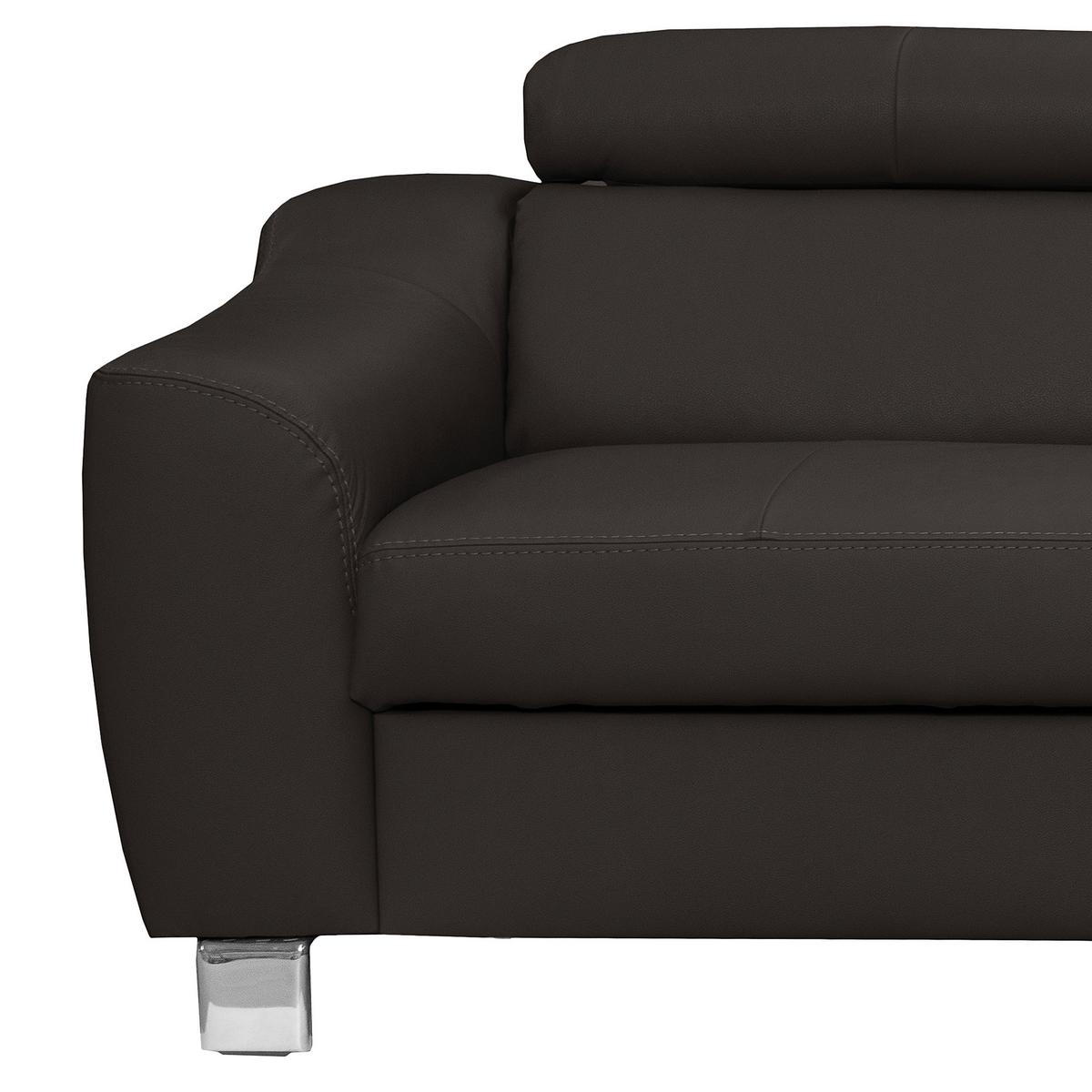 Ecksofa Aspen Lederlook Dunkelbraun 245x208 Cm - Chromfarben/Dunkelbraun, Design, Leder/Textil (245/208cm) - Livetastic
