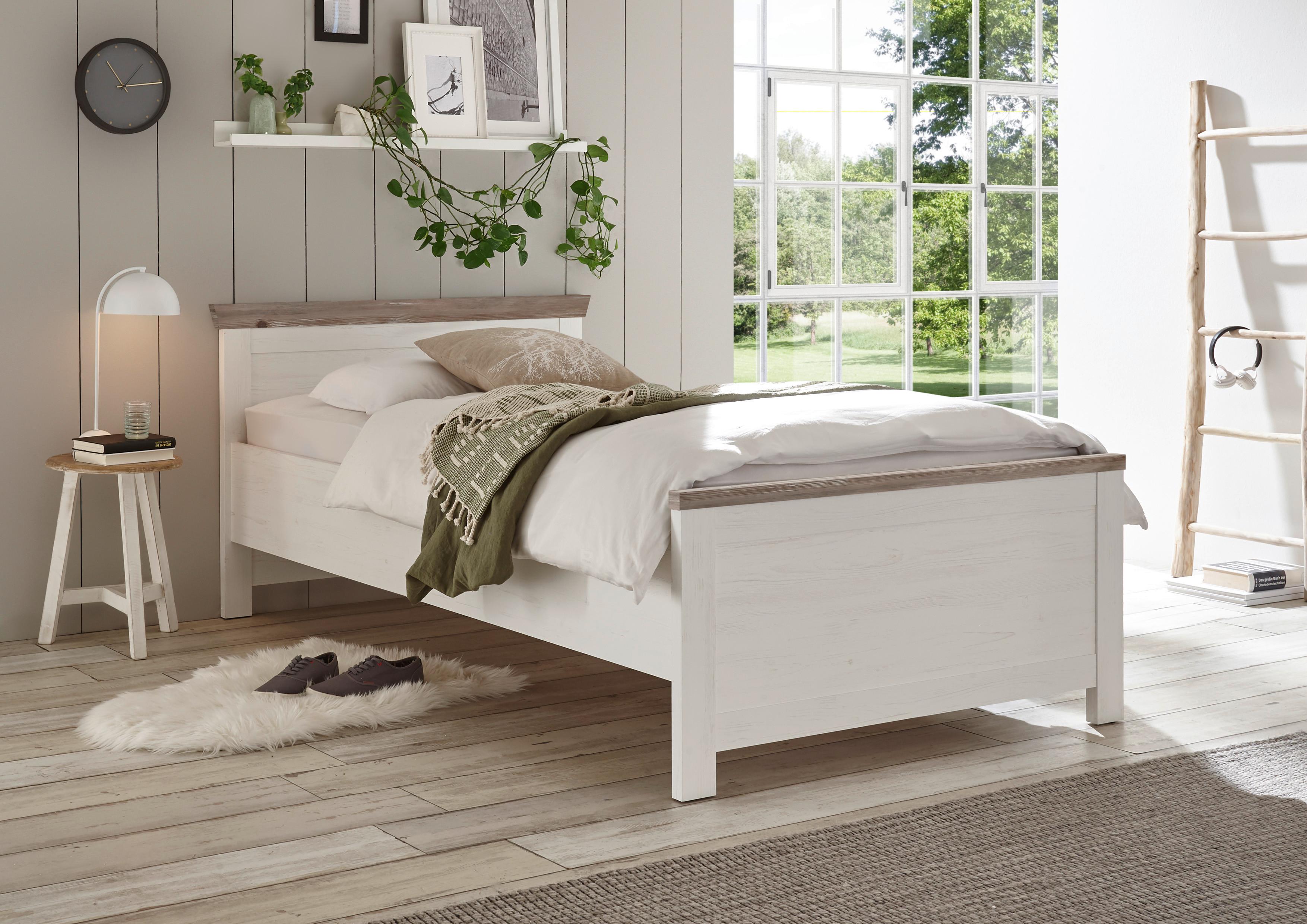 Bett Florenz Pinie Weiß Dekor, 100x200 - Hellbraun/Pinienfarben, Design, Holzwerkstoff (100/200cm) - MID.YOU