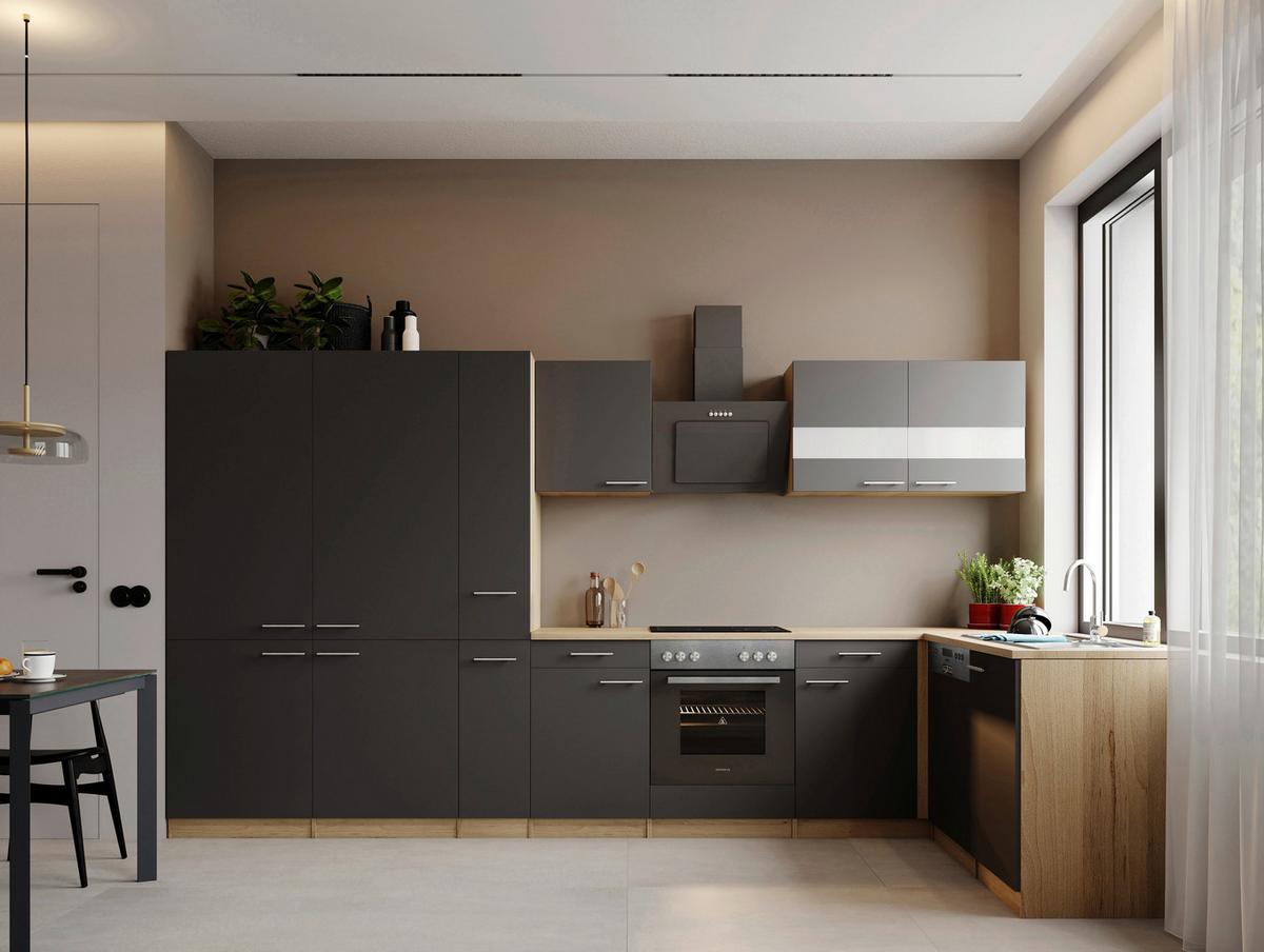 ECKKÜCHE Merle, Grau S: 370x172 cm - Eichefarben/Grau, Trend, Holzwerkstoff (370/172cm) - Respekta