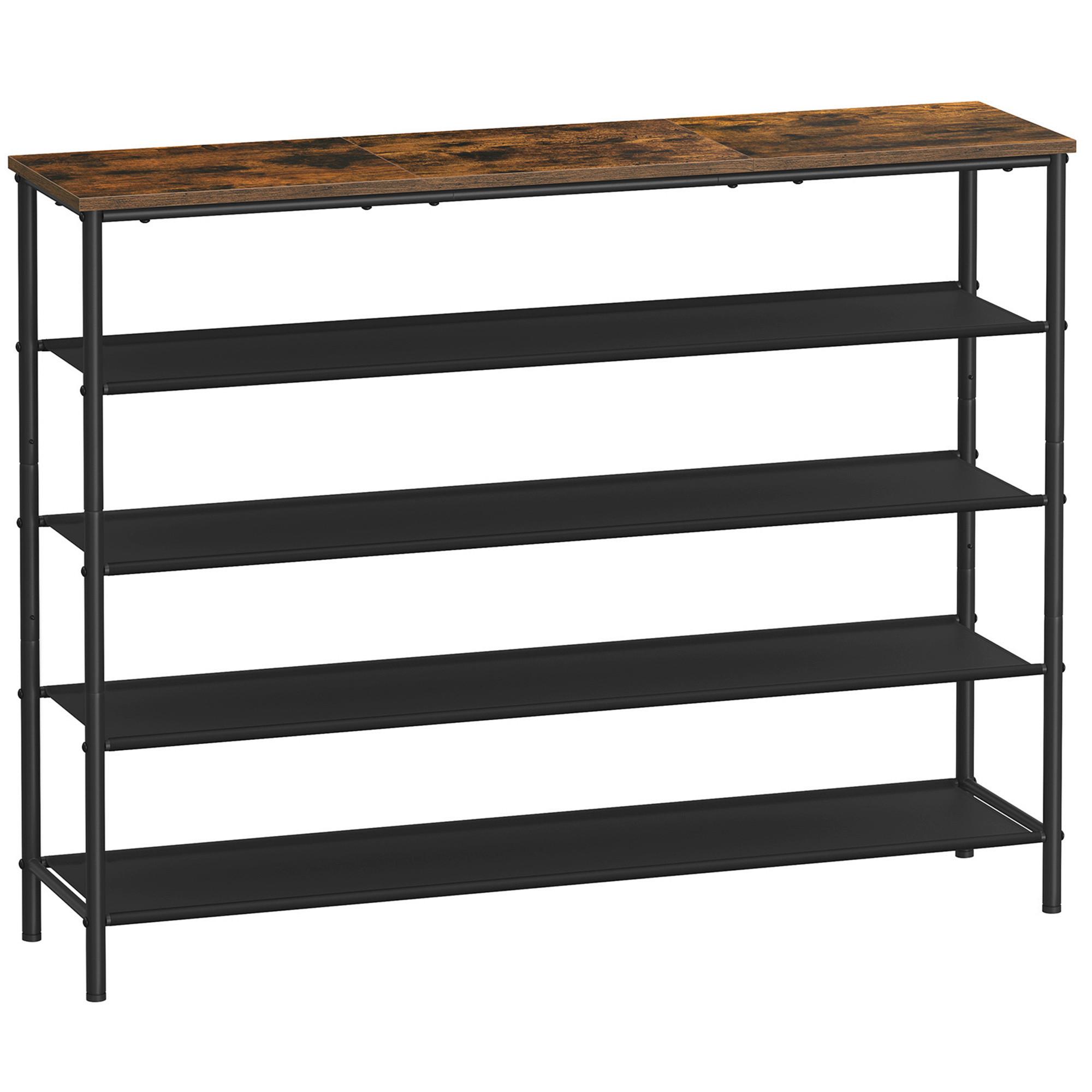 REGÁL NA BOTY 5 POLIC, KOV:ČERNÝ - tmavě hnědá/černá, Trend, kov/kompozitní dřevo (120/88,5/29cm) - MID.YOU