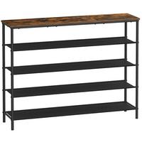 REGÁL NA BOTY 5 POLIC, KOV:ČERNÝ - tmavě hnědá/černá, Trend, kov/kompozitní dřevo (120/88,5/29cm) - MID.YOU