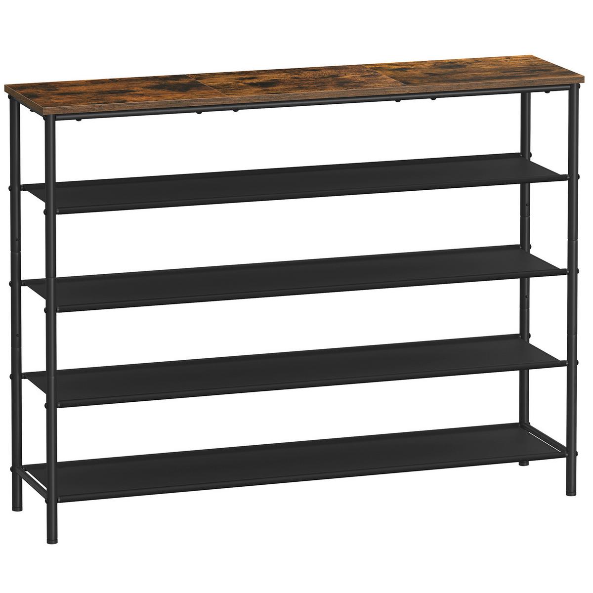 REGÁL NA BOTY 5 POLIC, KOV:ČERNÝ - tmavě hnědá/černá, Trend, kov/kompozitní dřevo (120/88,5/29cm) - MID.YOU