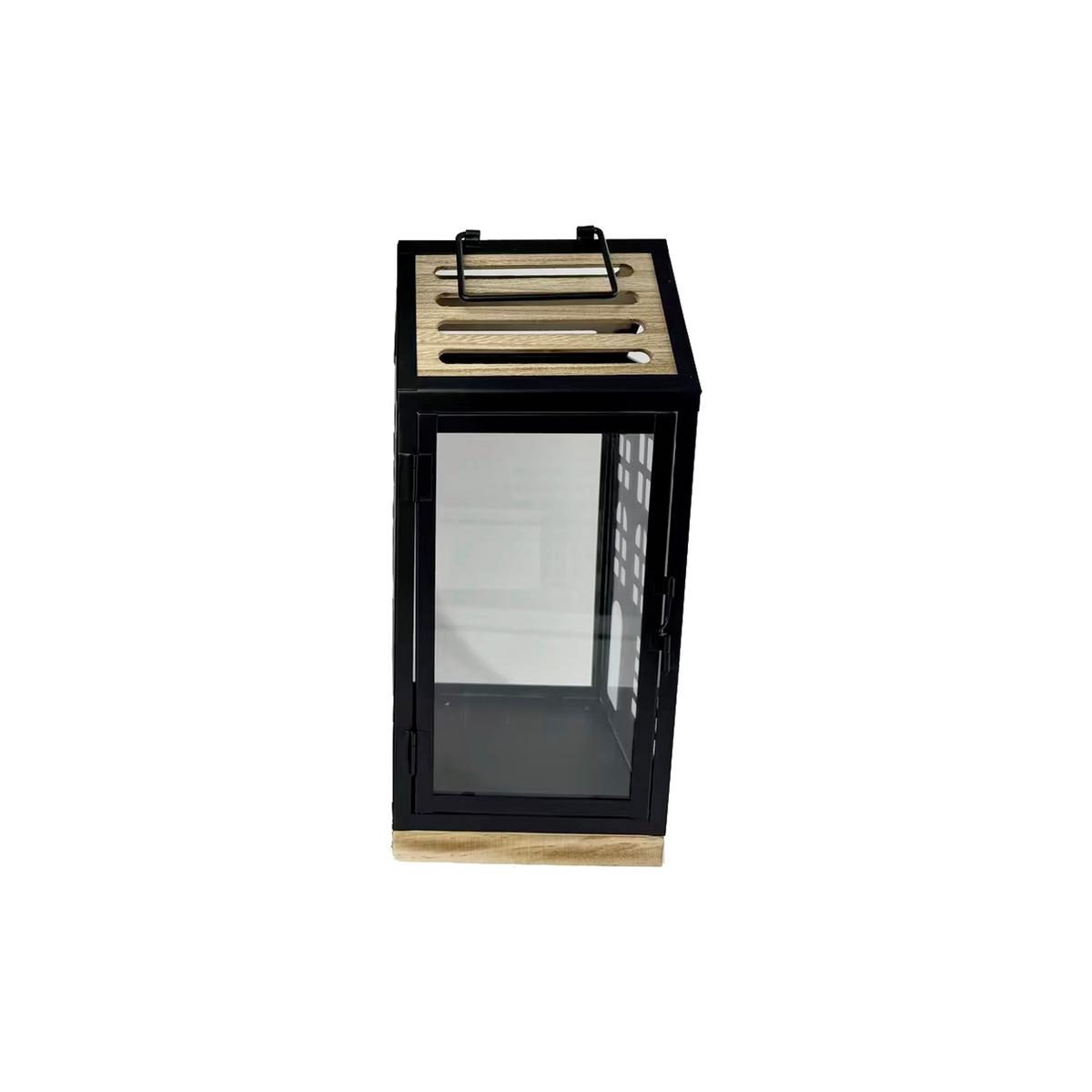 Laterne Hermine - Schwarz/Naturfarben, KONVENTIONELL, Glas/Holzwerkstoff (15cm) - Luca Bessoni