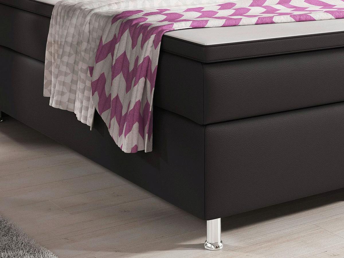 Boxspringbett Mit Topper Lederlook 180x200 Oxford - Anthrazit/Silberfarben, KONVENTIONELL, Leder/Textil (200/125/210cm) - MID.YOU