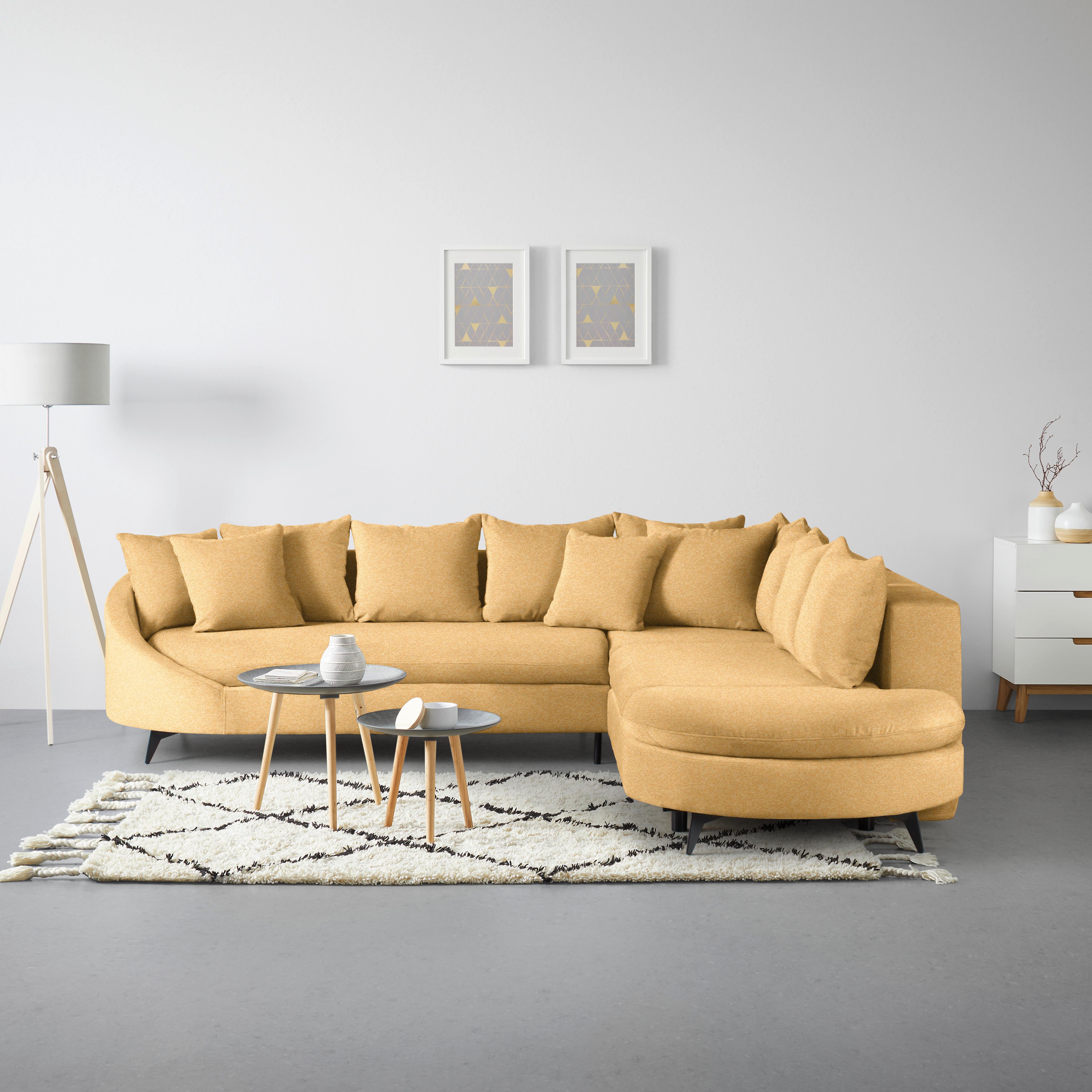 Rohová sedačka AXEL, pravá, horčicovožltá tkanina - horčicovožltá/čierna, Modern, kov/textil (291/250cm) - Mömax
