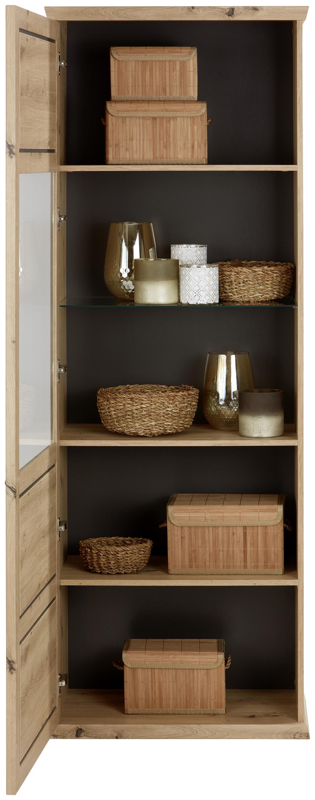 Vitrine Harvey B: 64,2 cm, Eiche Dekor/Anthrazit - Eichefarben/Anthrazit, LIFESTYLE, Glas/Holzwerkstoff (64,2/209,2/43cm)