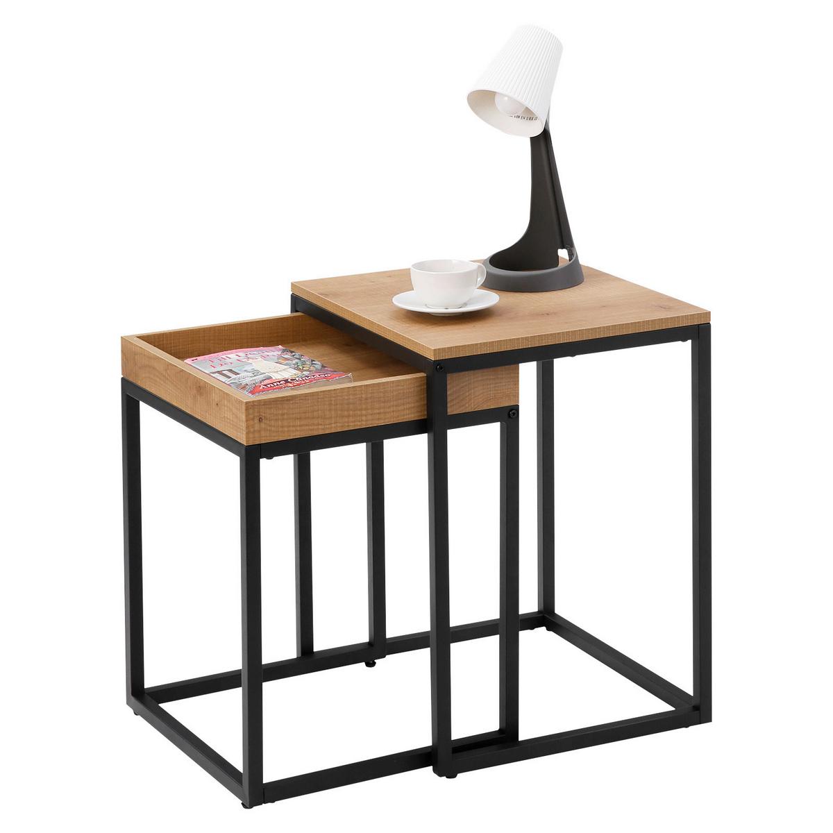 Sada stolků - barvy dubu, Basics, kov/kompozitní dřevo (40/38-45/51-55cm) - Boxxx