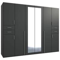 Drehtürenschrank Mit Spiegel + Laden B: 270 cm Vegas, Graphit - Graphitfarben/Weiß, Basics, Holzwerkstoff (270/208/58cm) - MID.YOU