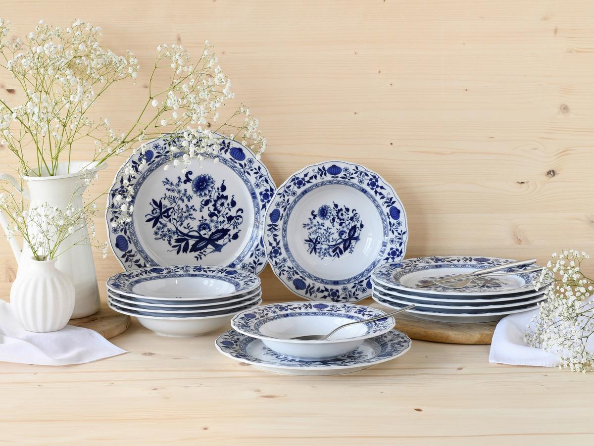 Tafelservice 12-Tlg. Flora Zwiebelmuster, Blau, Weiß - Blau/Weiß, Design, Keramik - Creatable