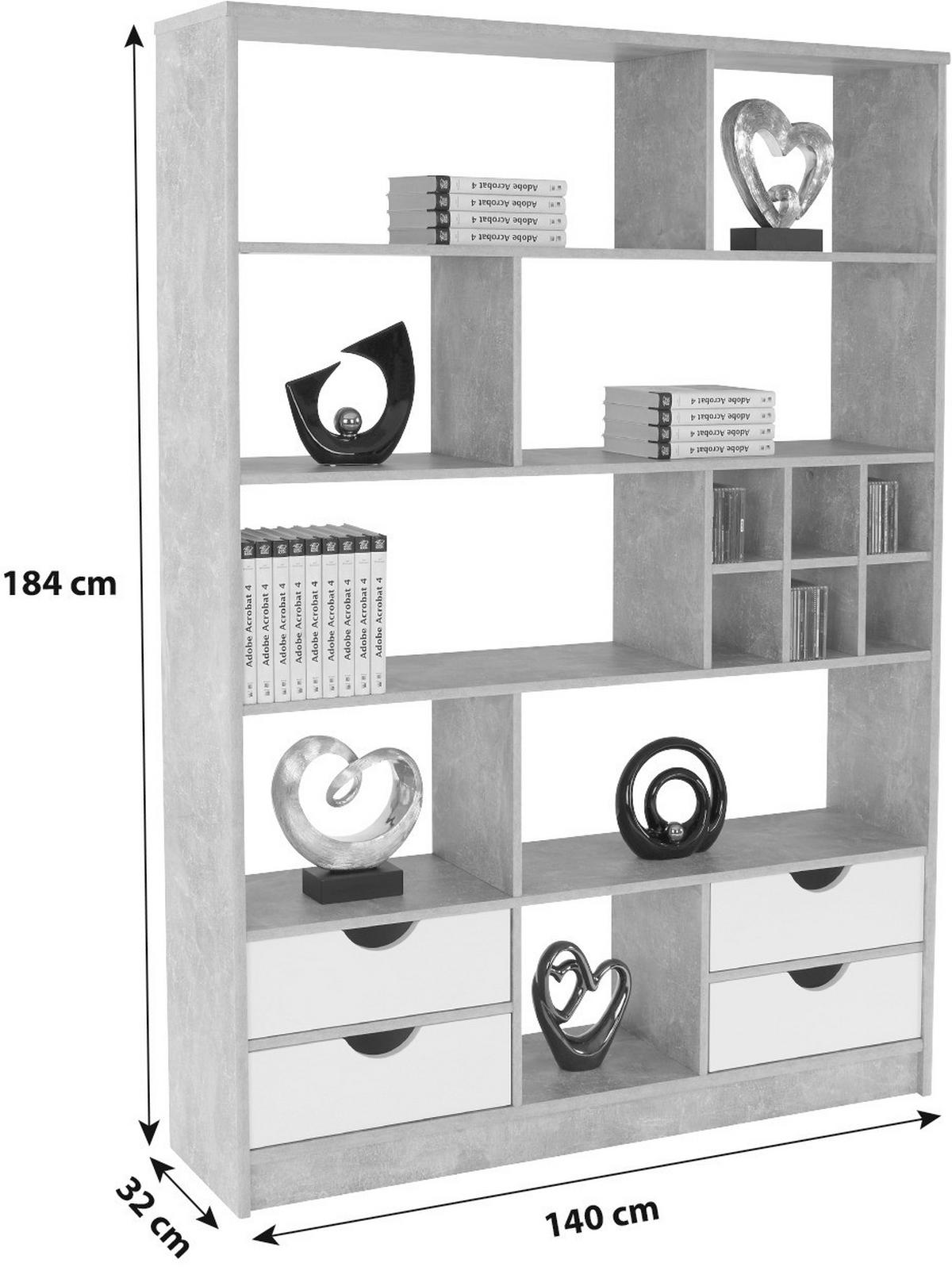 Regal mit Laden Meggy B 140cm, Ribbeck Eiche Dekor - Eiche grau, MODERN, Holz (140/184/32cm)