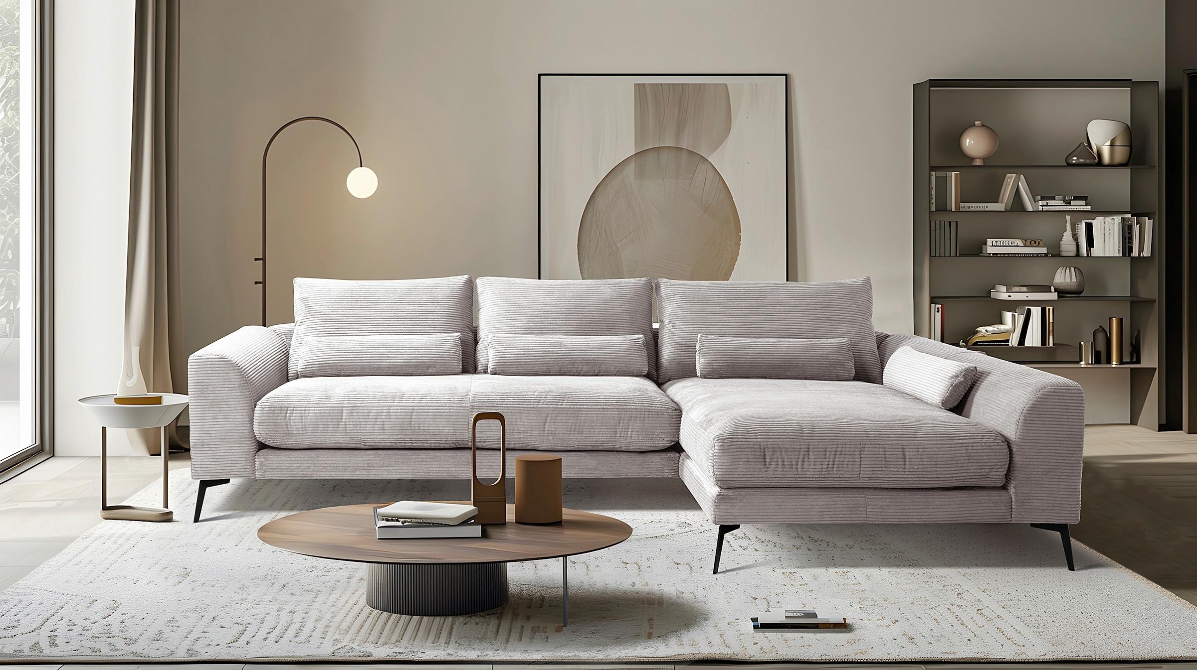 Ecksofa Berlin Hellgrau Cord 313x172 cm - Hellgrau/Schwarz, Design, Textil (313/172cm) - P & B