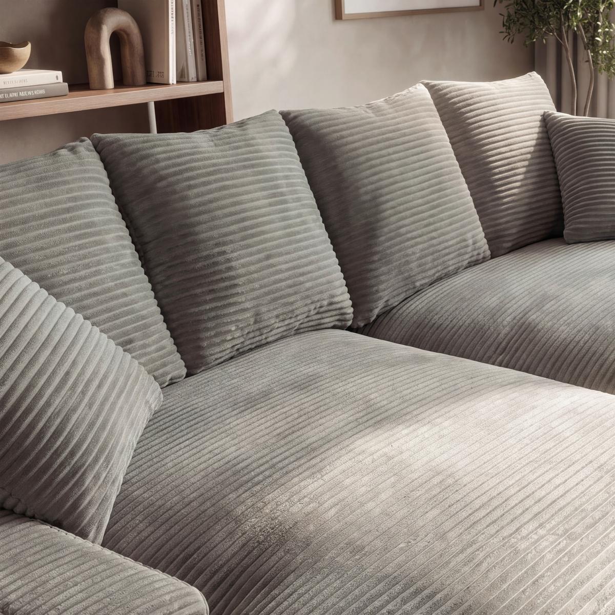 Velká pohovka ELEONORA, sv.šedý manšestr, max. 360 kg - černá/světle šedá, Moderní, dřevo/textil (250/97/168cm) - Bessagi Home