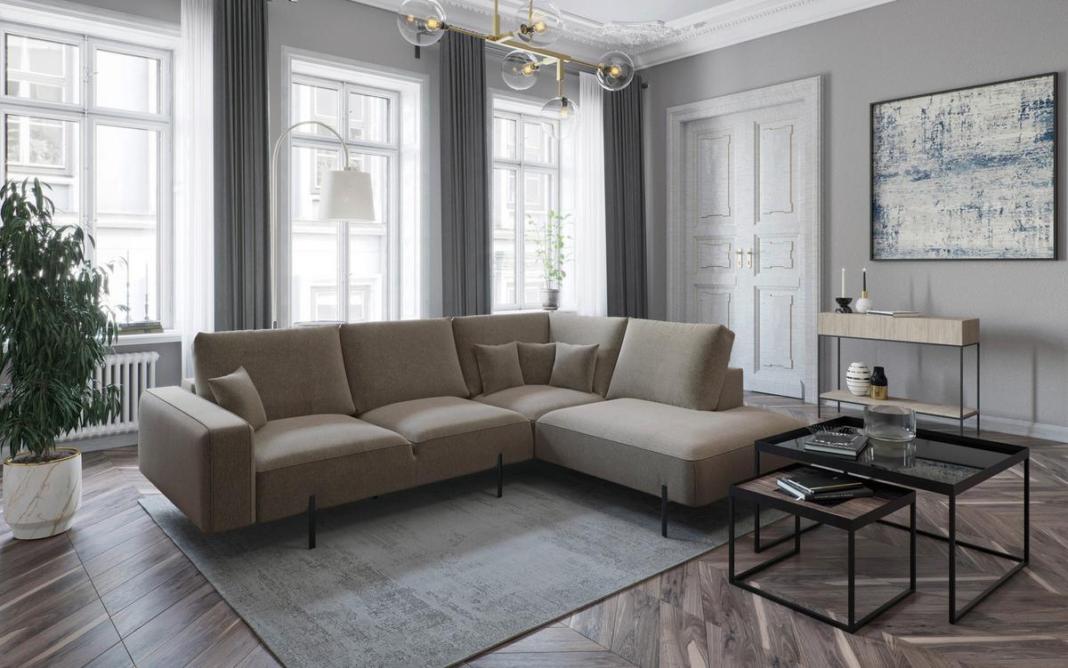 Ecksofa Celaya Champagner S: 280x223 cm - Champagner/Schwarz, Design, Textil (280/223/223cm) - Livetastic