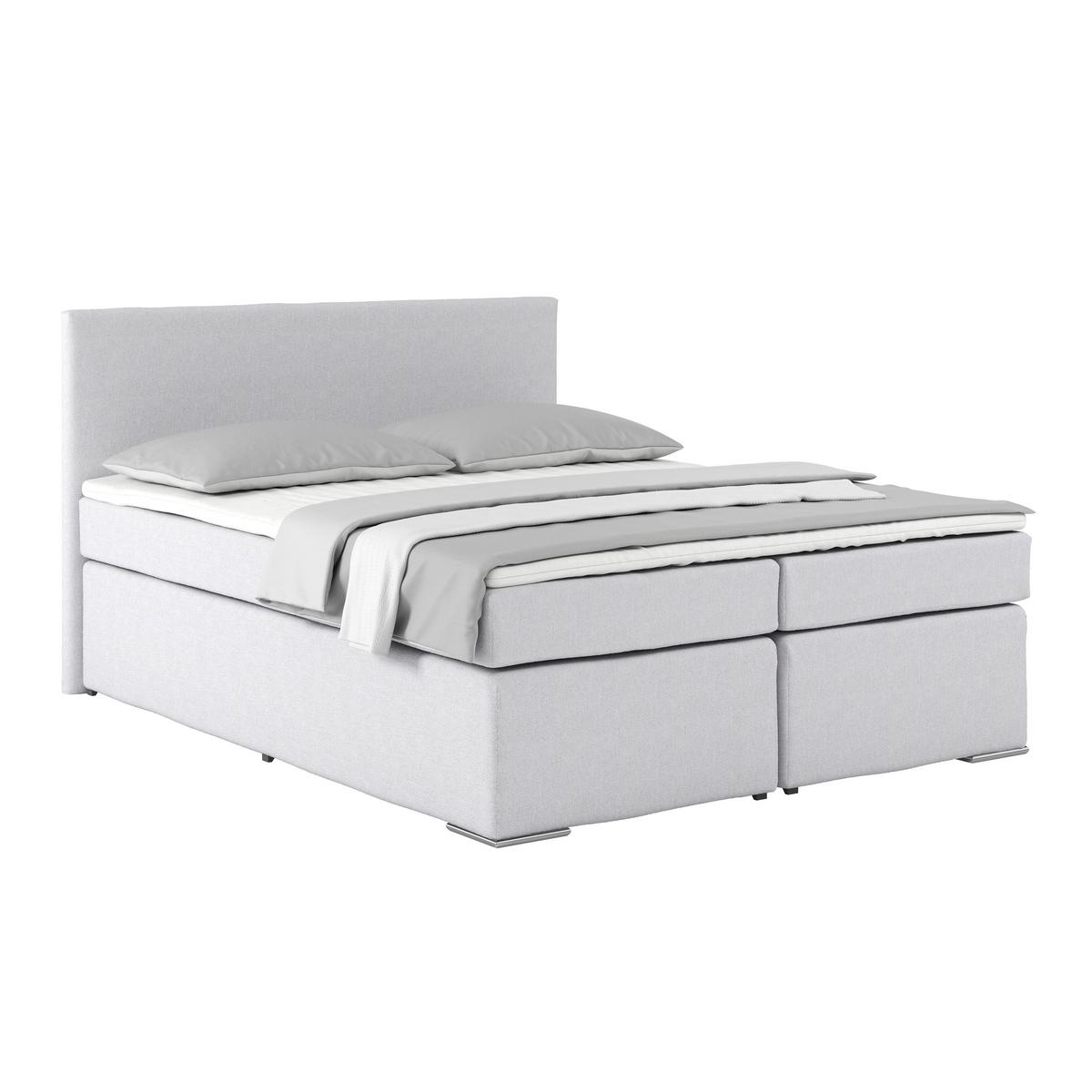 Postel Boxspring Nero, 160x200 cm, modro-šedá - barvy chromu/šampaňská, Konvenční, kov/textil (160/200cm)