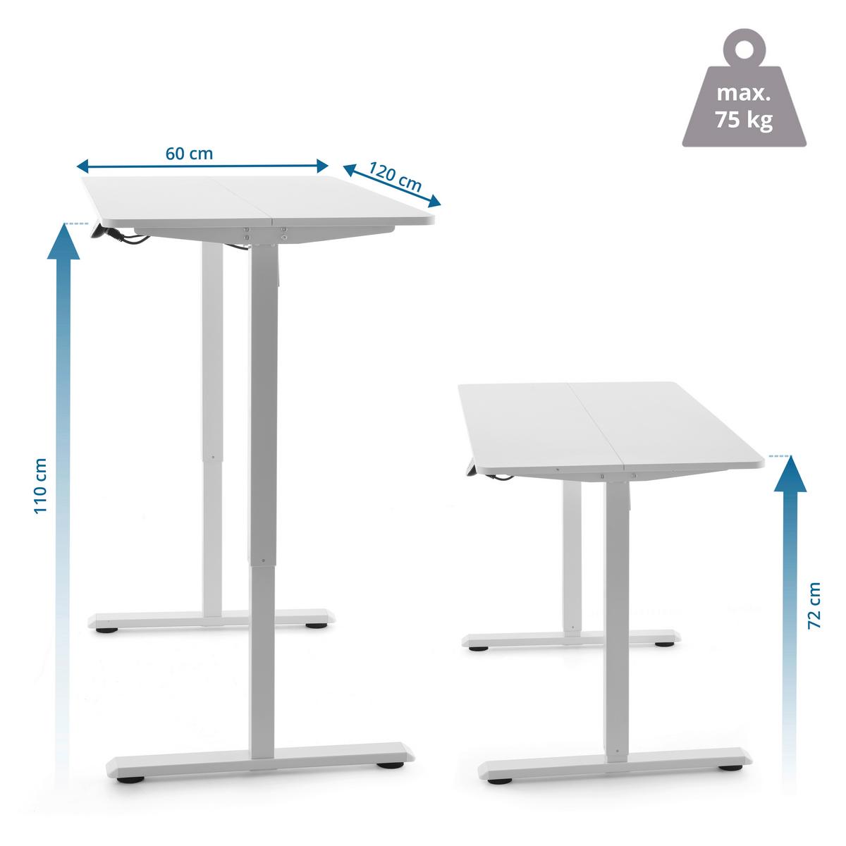 SCHREIBTISCH Worktime Weiß L: 120cm - Weiß, MODERN, Holz/Metall (120/60/72-110cm) - MID.YOU