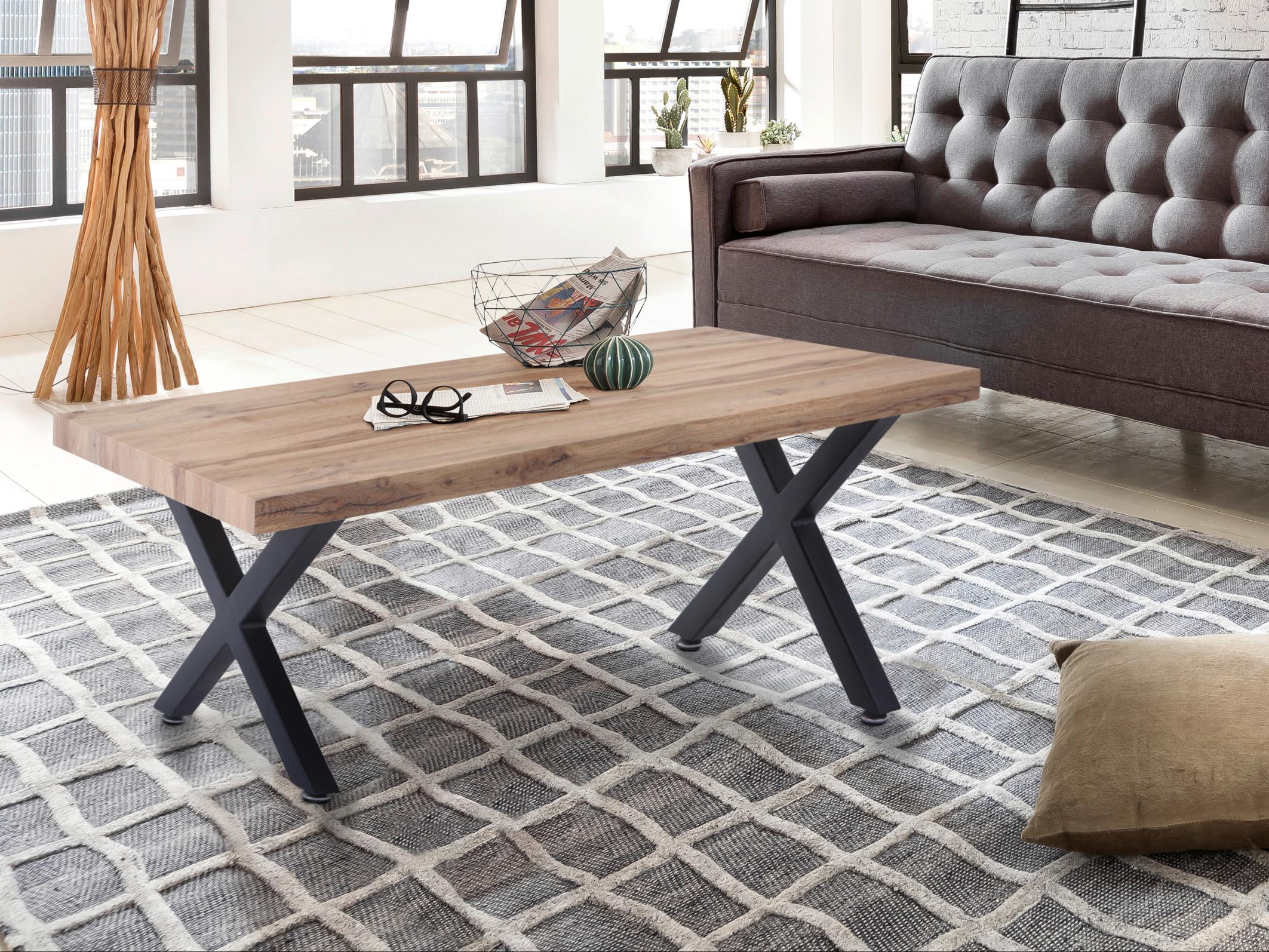 Couchtisch Naturfarben B: 60 cm - Schwarz/Naturfarben, Design, Holzwerkstoff/Metall (120/60/40cm) - Livetastic