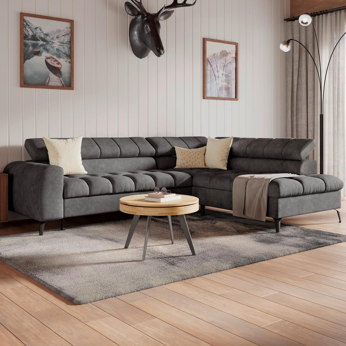 Ecksofa Volf Rechts New Anthrazit, S: 261x203 cm - Anthrazit/Schwarz, Trend, Kunststoff/Textil (261/203cm)