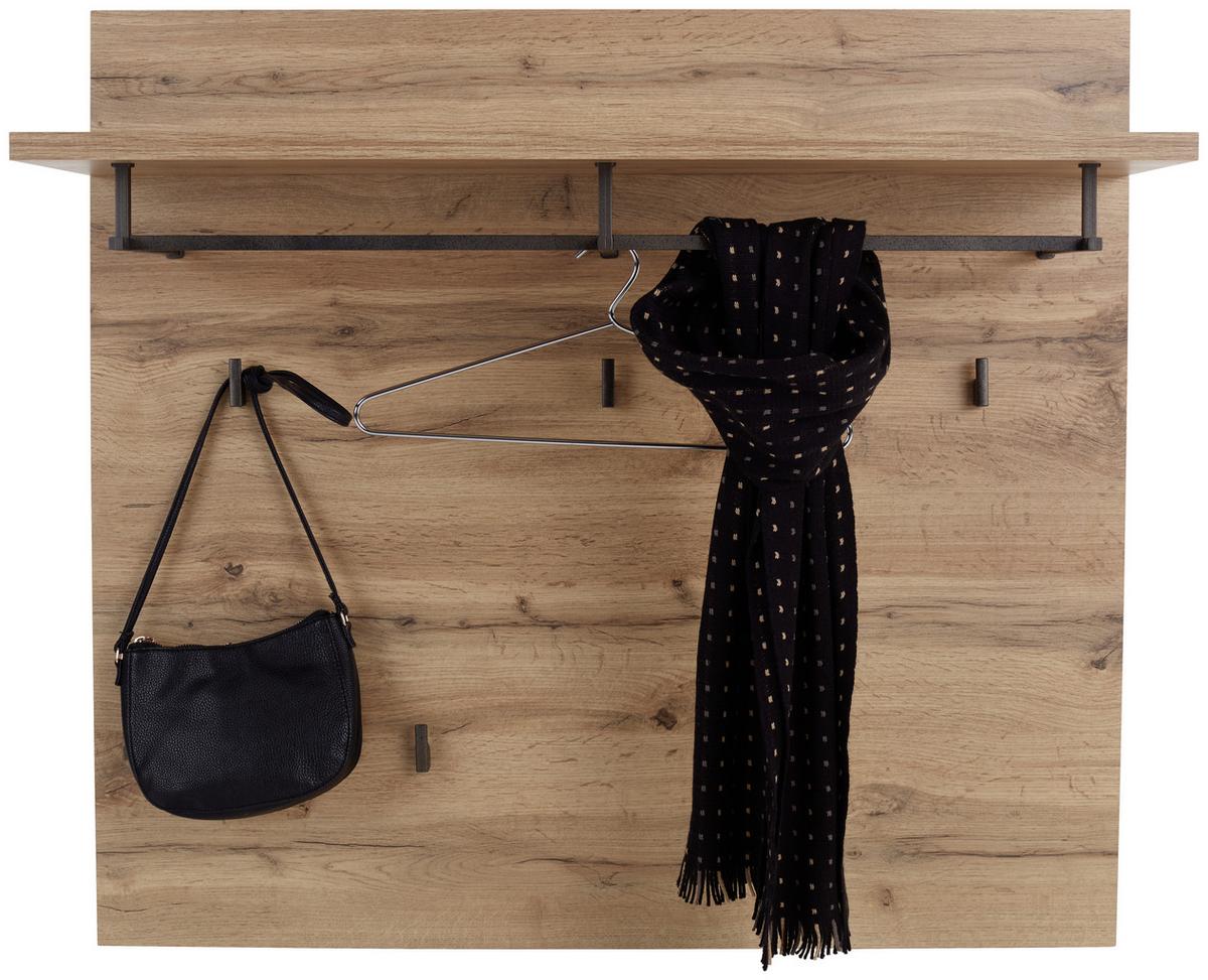 Garderobenpaneel Eiche Dekor Hutablage 5 Haken B: 90 cm - Eichefarben, MODERN, Holzwerkstoff (90/84/28cm)