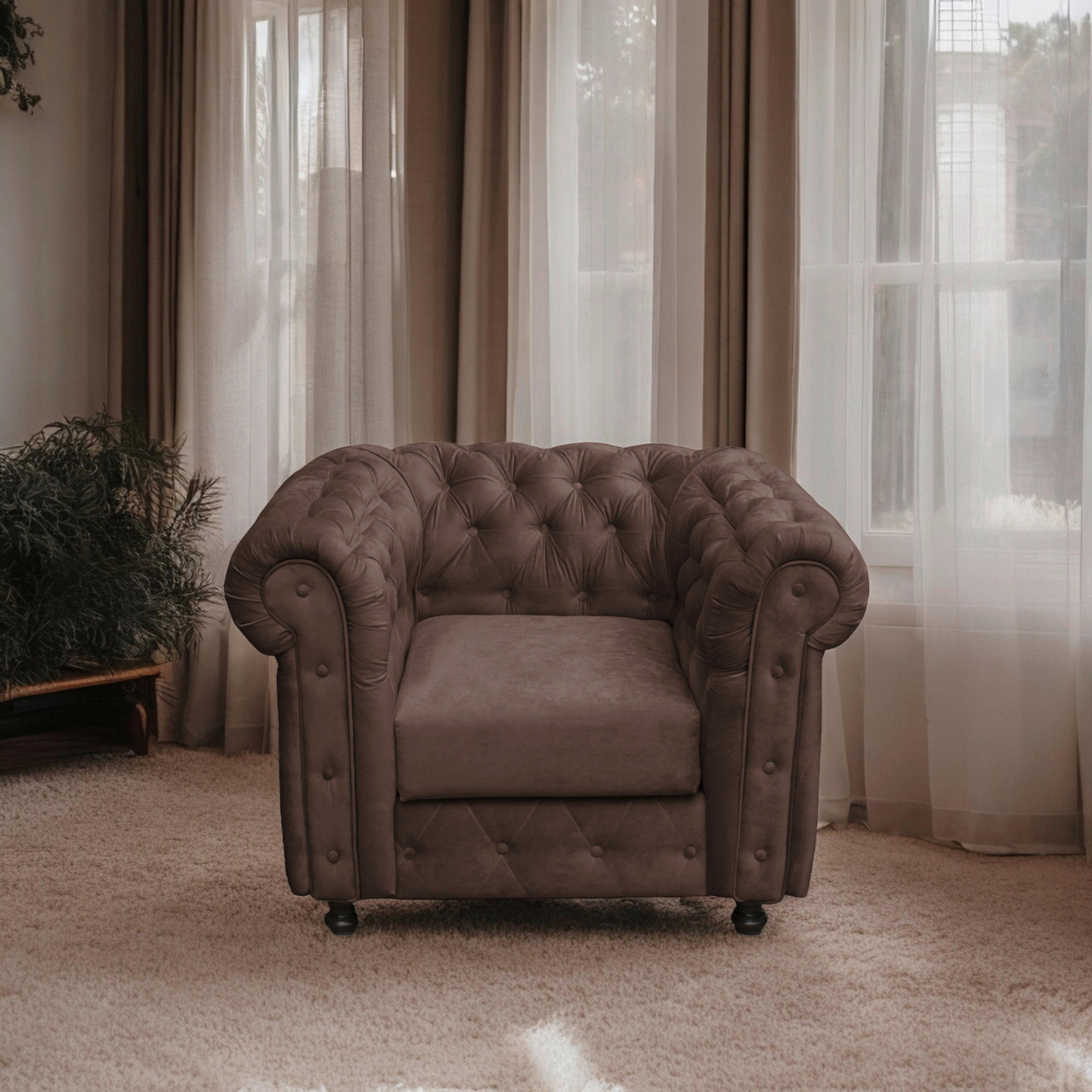 Chesterfield-Sessel Cardiff - Wengefarben/Braun, Basics, Textil (110/80/90cm) - P & B